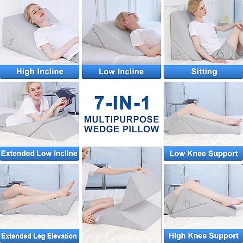 Miniatura 2 de ROCYJULIN Almohada de cuña para dormir, 9 y 12 pulgadas, ajustable, de espuma viscoelástica, inclinada, elevada, almohadas de cuña triangular para