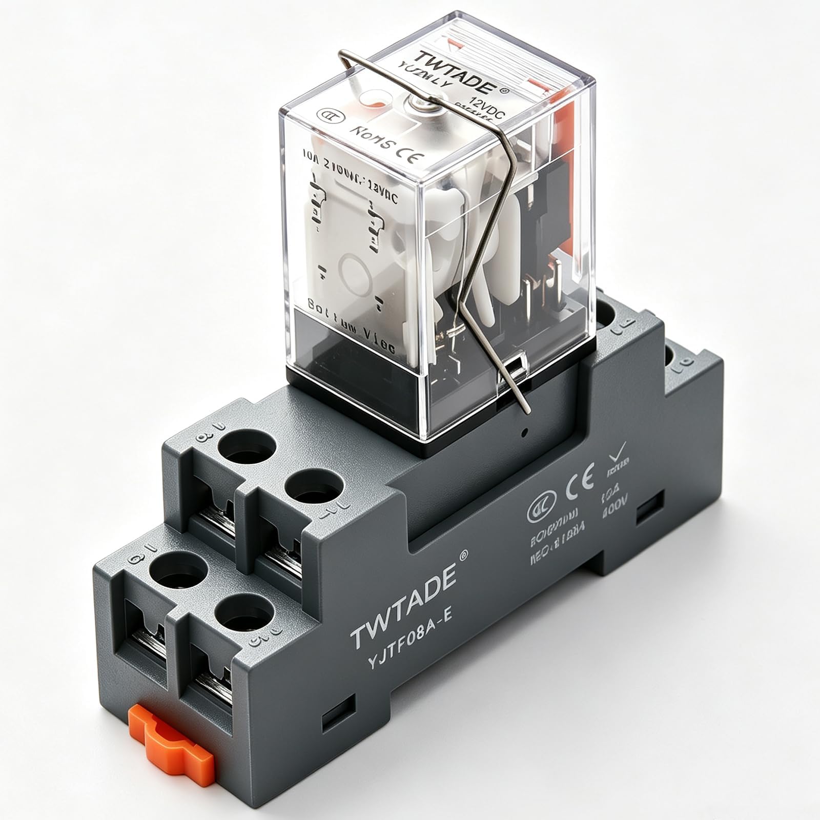 TWTADE YJ2N-LY DC12V Electromagnetic Power Coil Relay Dc 12V 10A 8 Pin 2Dpt 2No 2Nc With Indicator Light And Socket Base [Gift Din Rail]-Yj2N-Ly DC 12V