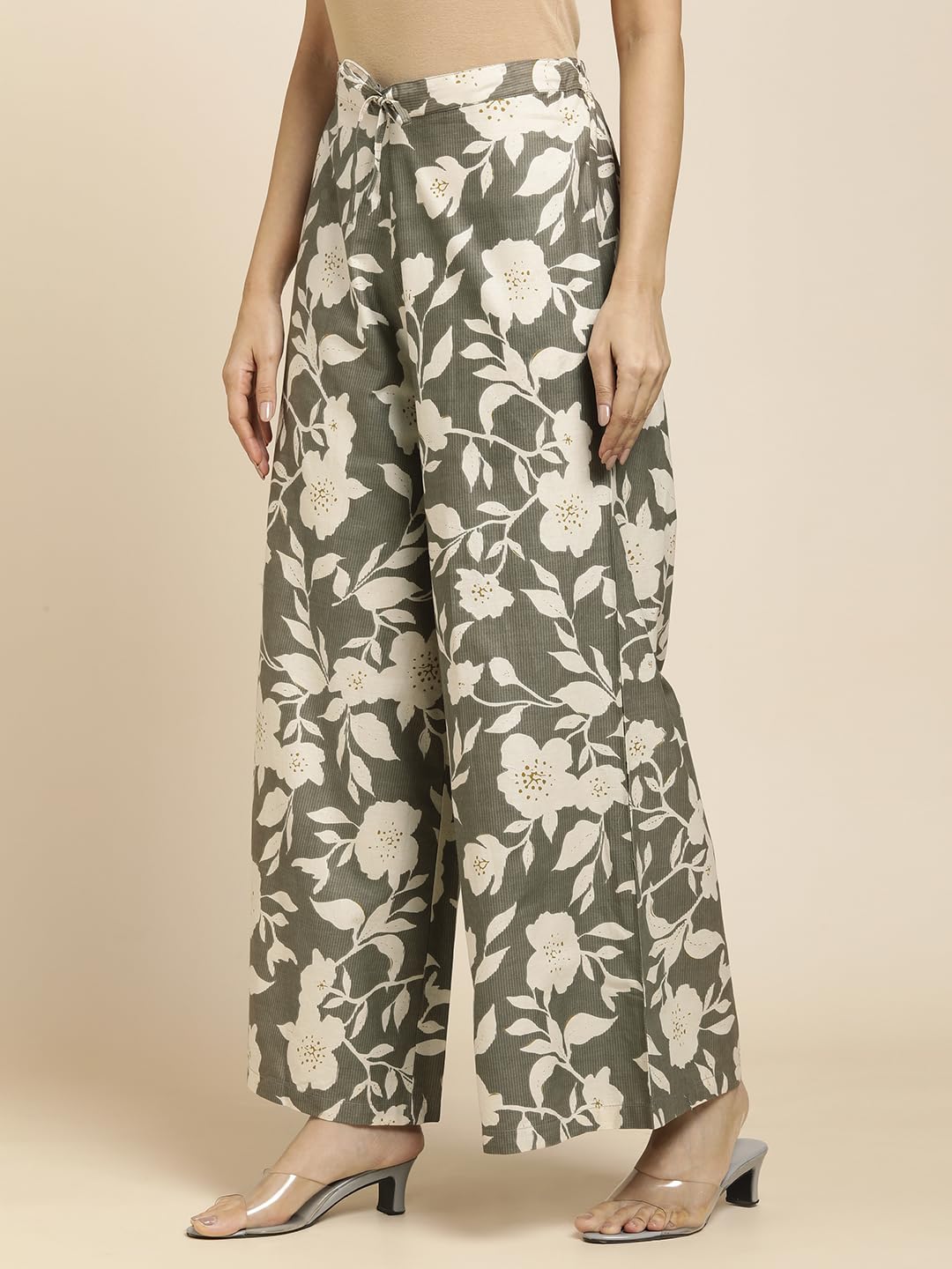 RATAN Women's Cotton Printed Loose Fit Flared Wide Leg Mid Rise Palazzo Pants (CFP-Brown-3X-Large) - Image 5 thumbnail