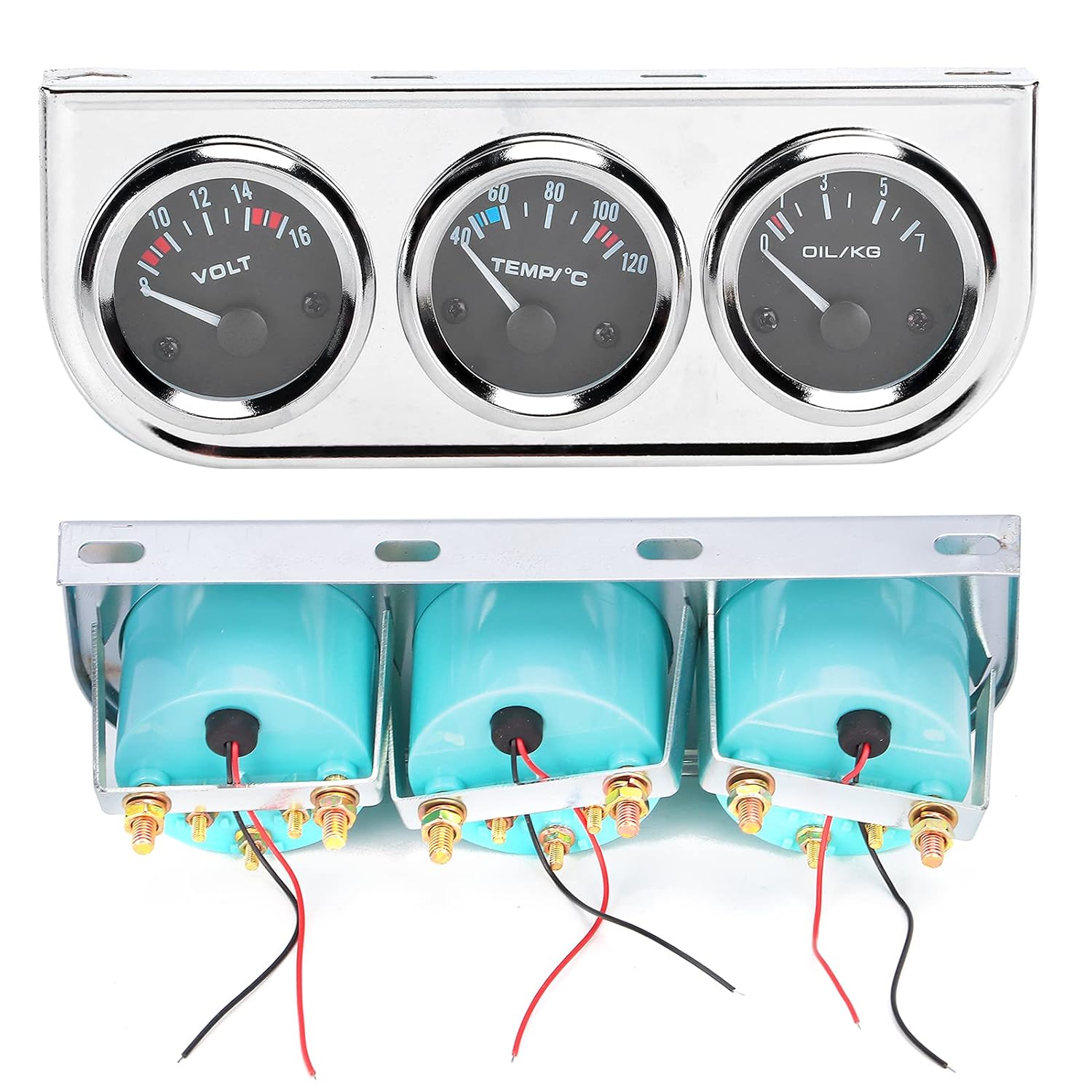 3 in 1 Car Gauge 52mm Water Temperature Oil Pressure and Voltmeter Combination Instrument for 12V 4 6 8 Cylinder Gasoline Cars Boats and Trucks - Mechanical M10x1 Sensor - Auto
