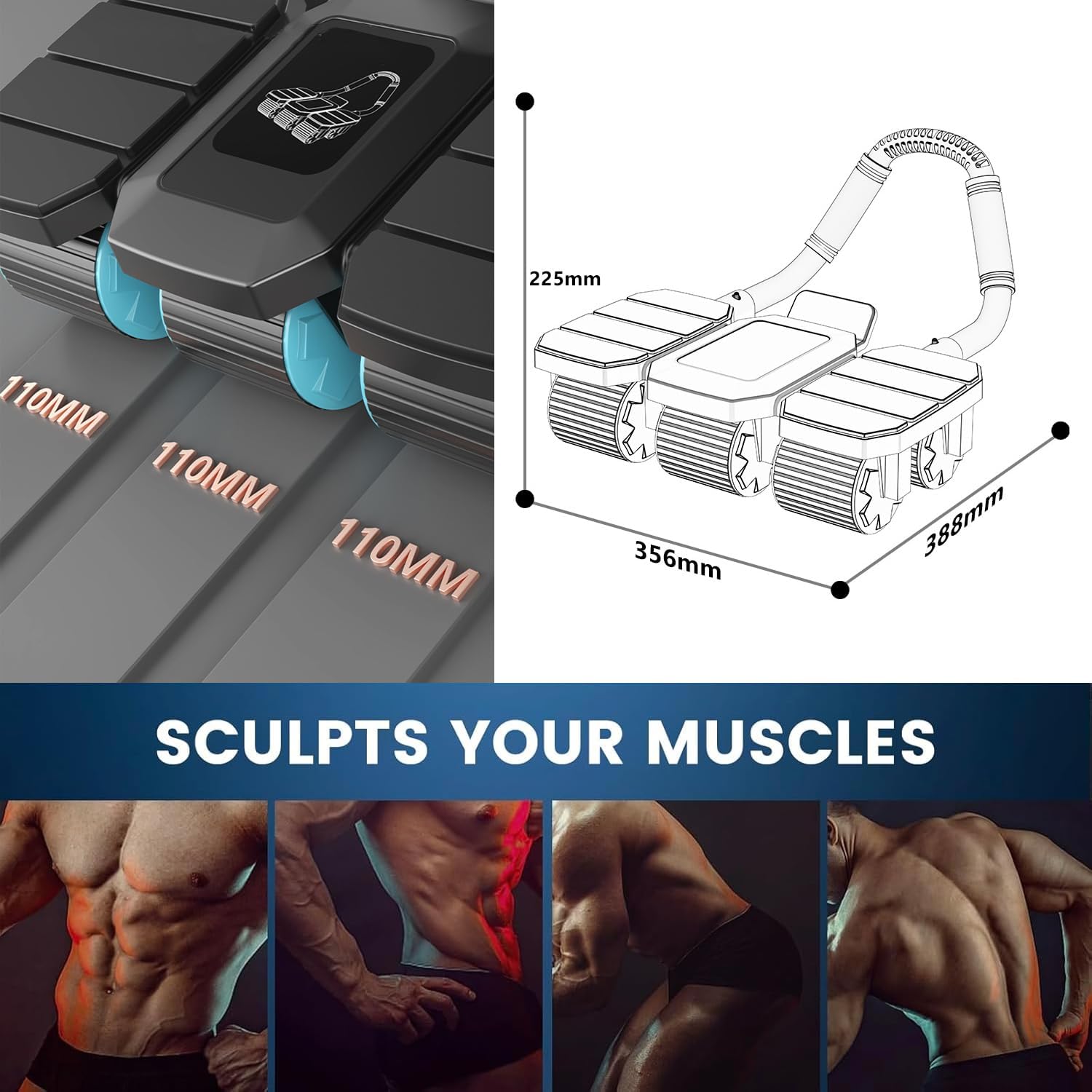Automatyczny wałek do ćwiczeń mięśni brzucha z 6 kółkami, do treningu mięśni brzucha, 150 kg, Heavy Duty Core Trainer, z uchwytem na telefon