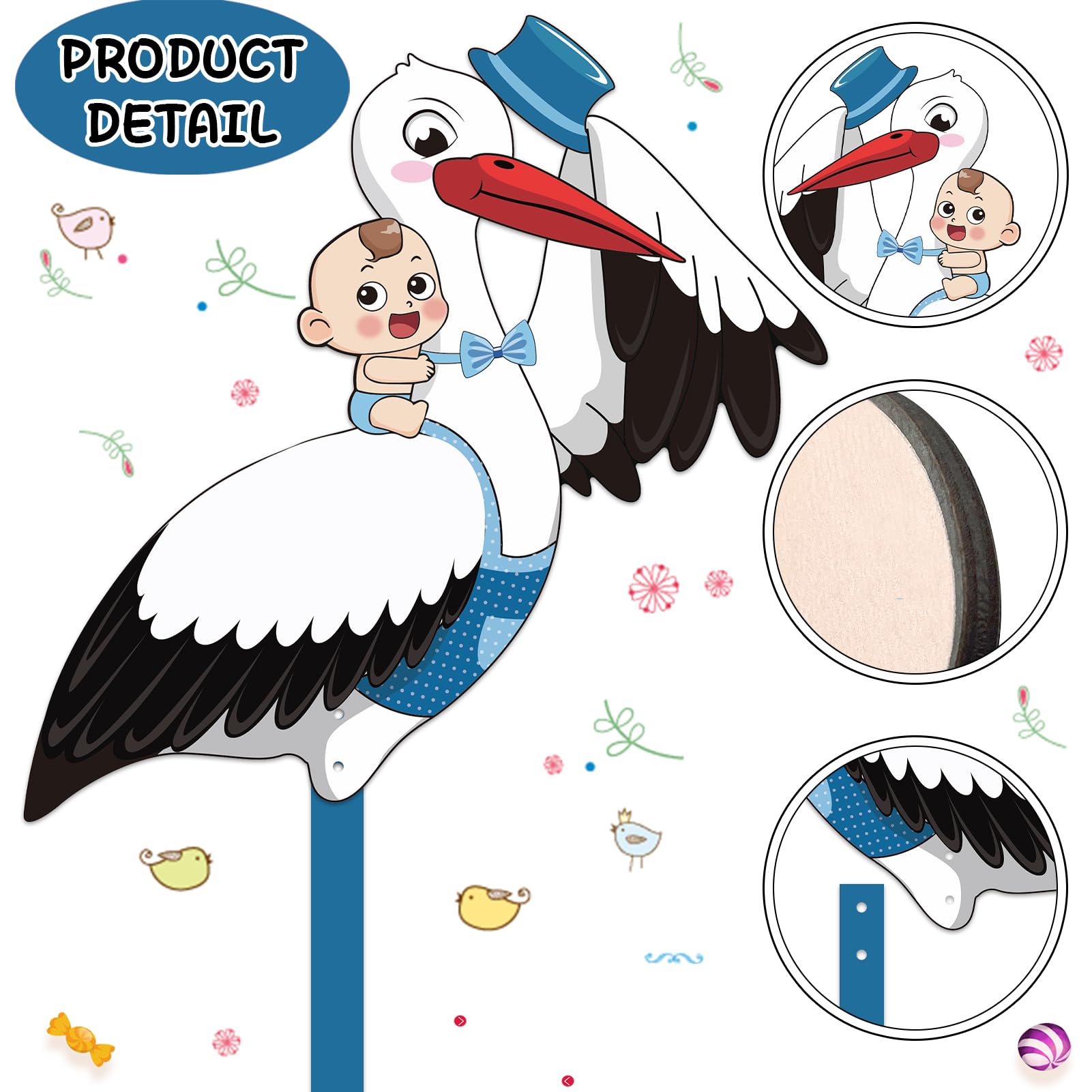 Cicogna a Sonaglio per Bambini, Cicogna Nascita per Esterni, Set di Cicogna a Sonagli per La Nascita, Grande Carina Cicogna a Sonagli in Legno, Cicogna Grande in Legno100 CM Altezza(Blu)