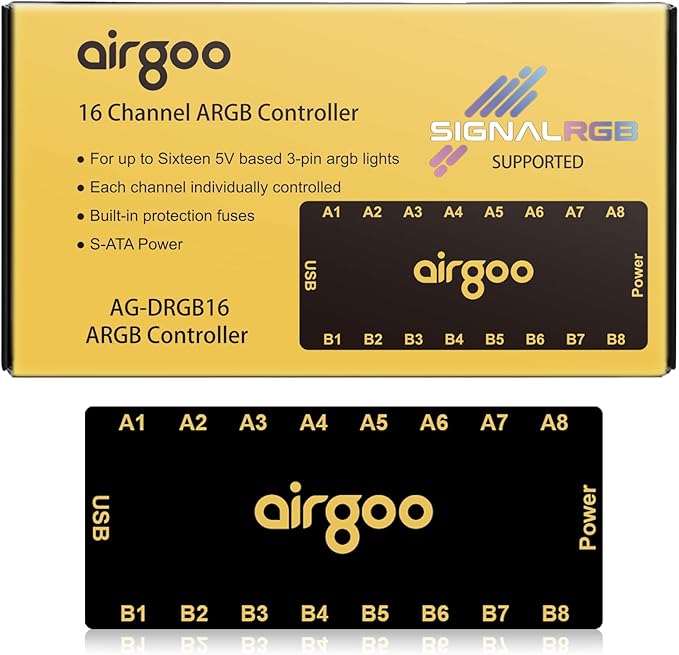 Airgoo 16-Port Signal RGB Controller - SATA Powered ARGB Controller PC ...
