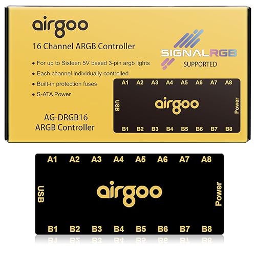 Airgoo 16-Port Signal RGB Controller - SATA Powered ARGB Controller PC Lighting Hub, Requires SignalRGB or OpenRGB Software Download for Configuration, AG-DRGB16
