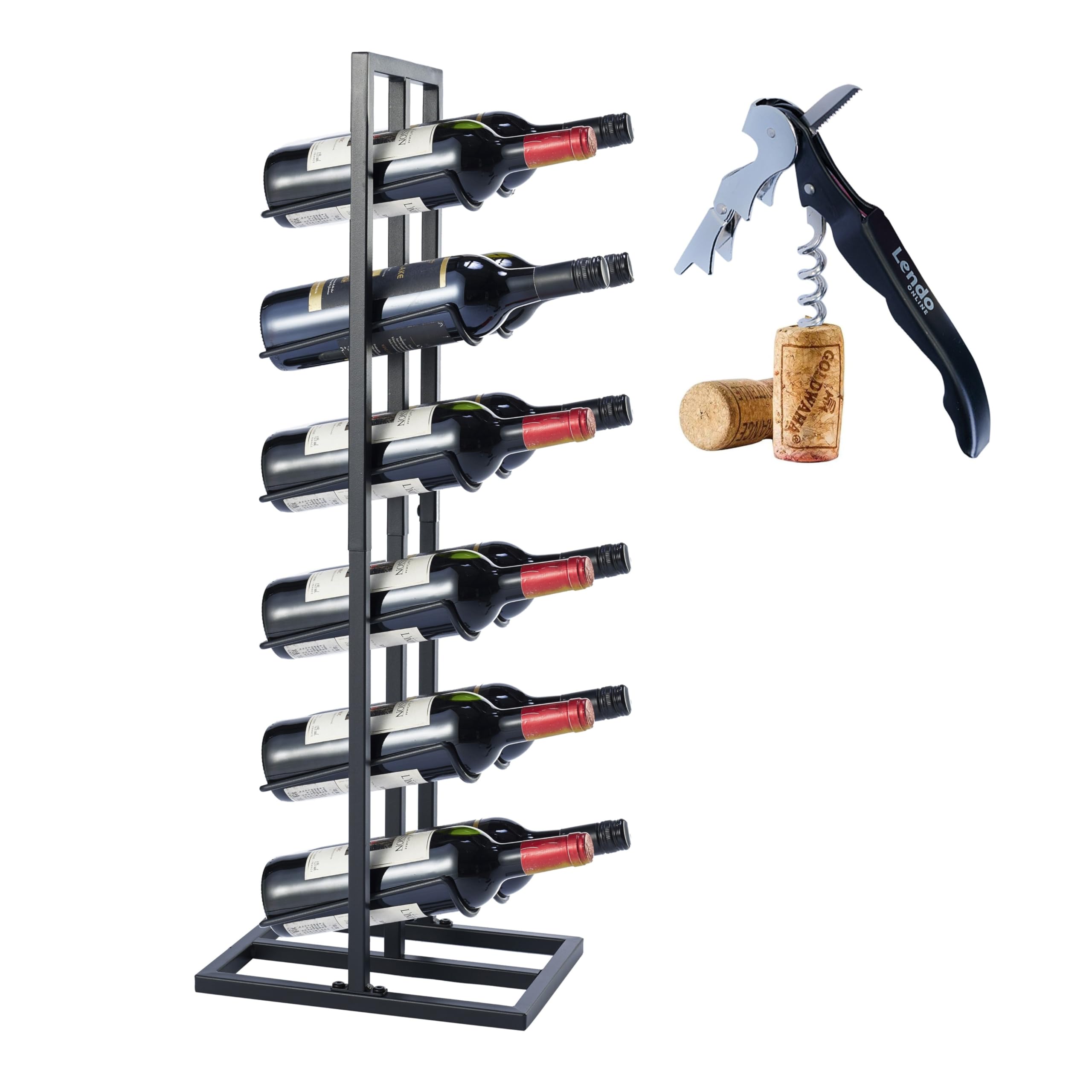 Botellero para botellas 6 o 12 - Gabinete de vino - Portabotellas de vino - Almacenamiento de vinos con sacacorchos - Negro - Recubrimiento en polvo Metal Acero Botelero Estilo industrial