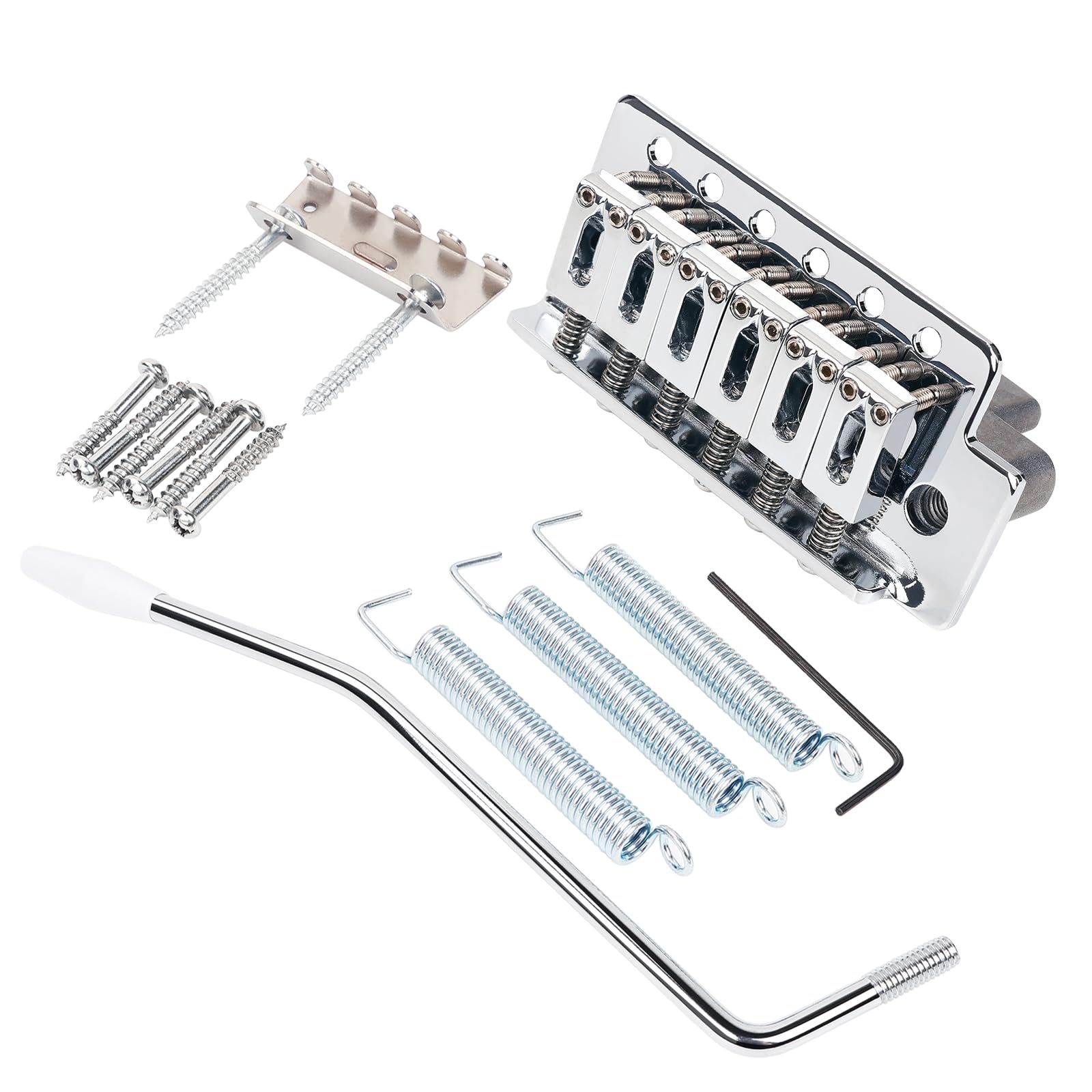 Banworks 6-String Tremolo Bridge System 52.5mm (2 1/16") String Space with Modern Saddles Tremolo Arm and Zinc Block for Strat ST Squier Style Electric Guitars JT/CYXT-01 Chrome