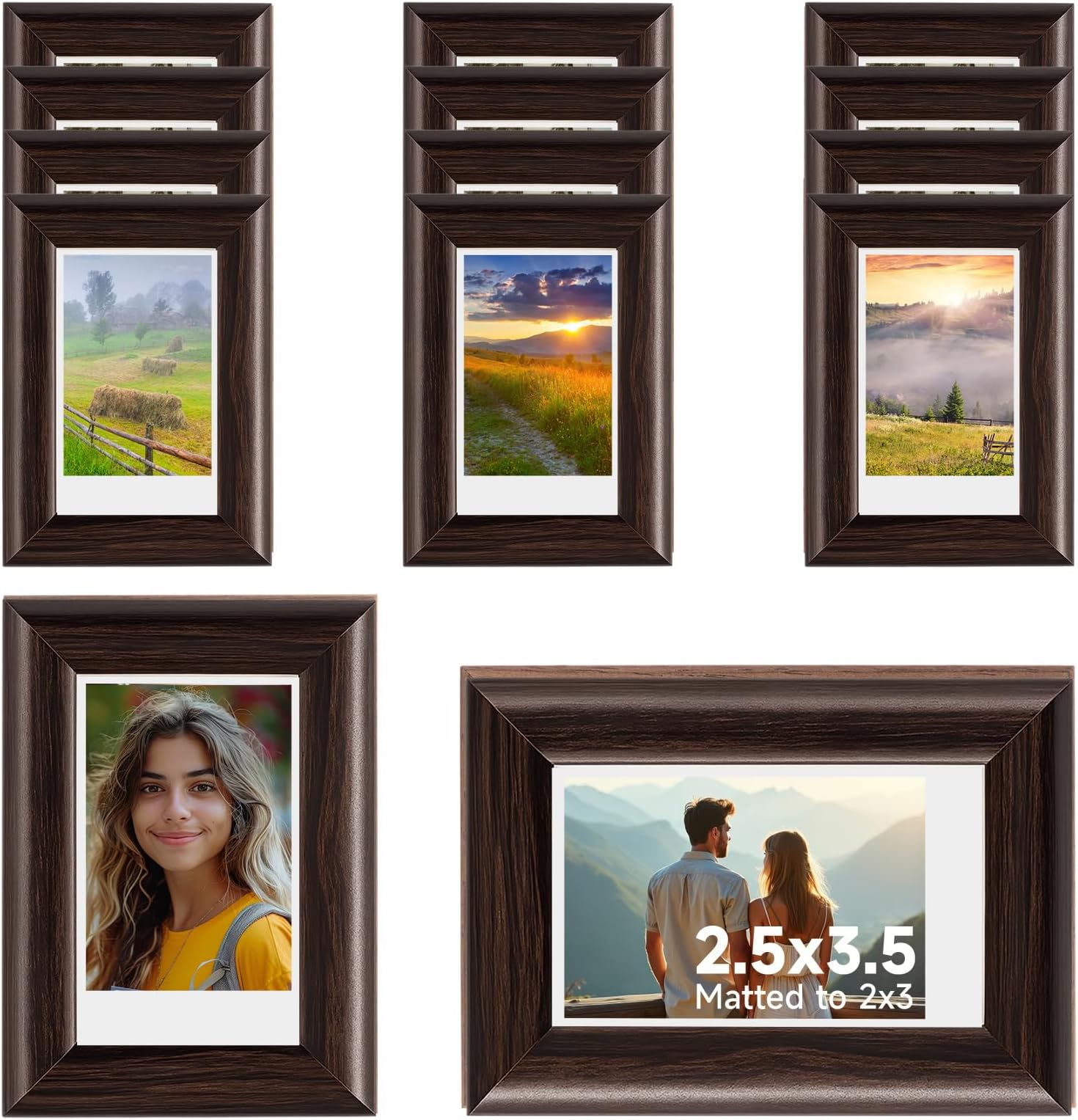 4 Pcs 2x3 Small Picture Frame Mini Photo Shadow Box Frame Compatible with Fuji Instax Mini 12/11/evo/41/40/99/se/9/8/7 3 Inch Films, Standing Desk Photo Holder Valentine's Day DIY Home Decor (Walnut)