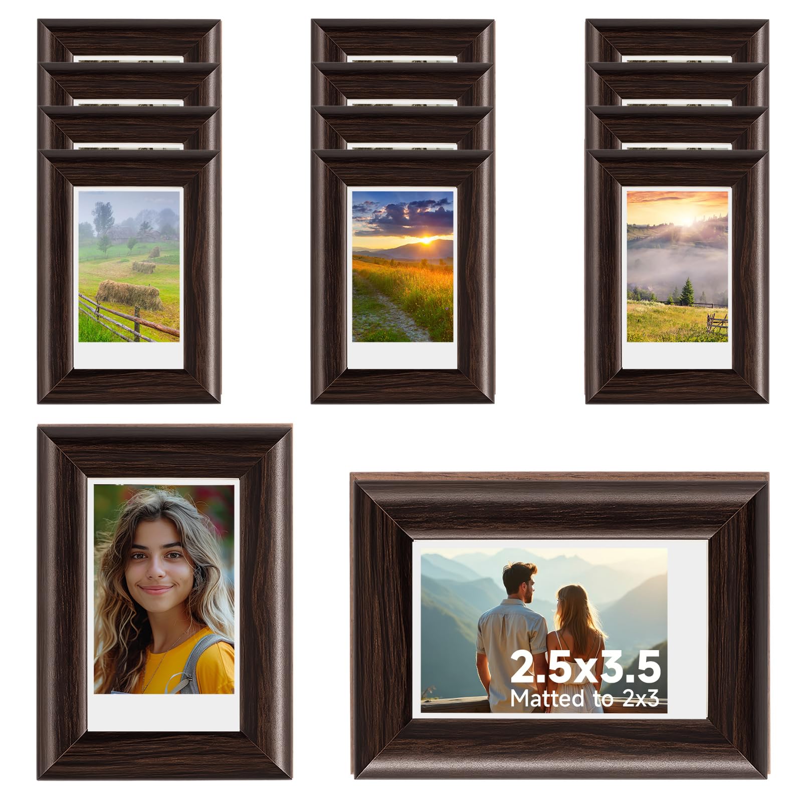 Bucherry 12 Pcs 2x3 Small Picture Frame Mini Photo Frame Compatible with Fuji Instax Mini 12/11/evo/41/40/99/se/9/8/7 3 Inch Films, Standing Desk Photo Holder Christmas Home Decor (Walnut)