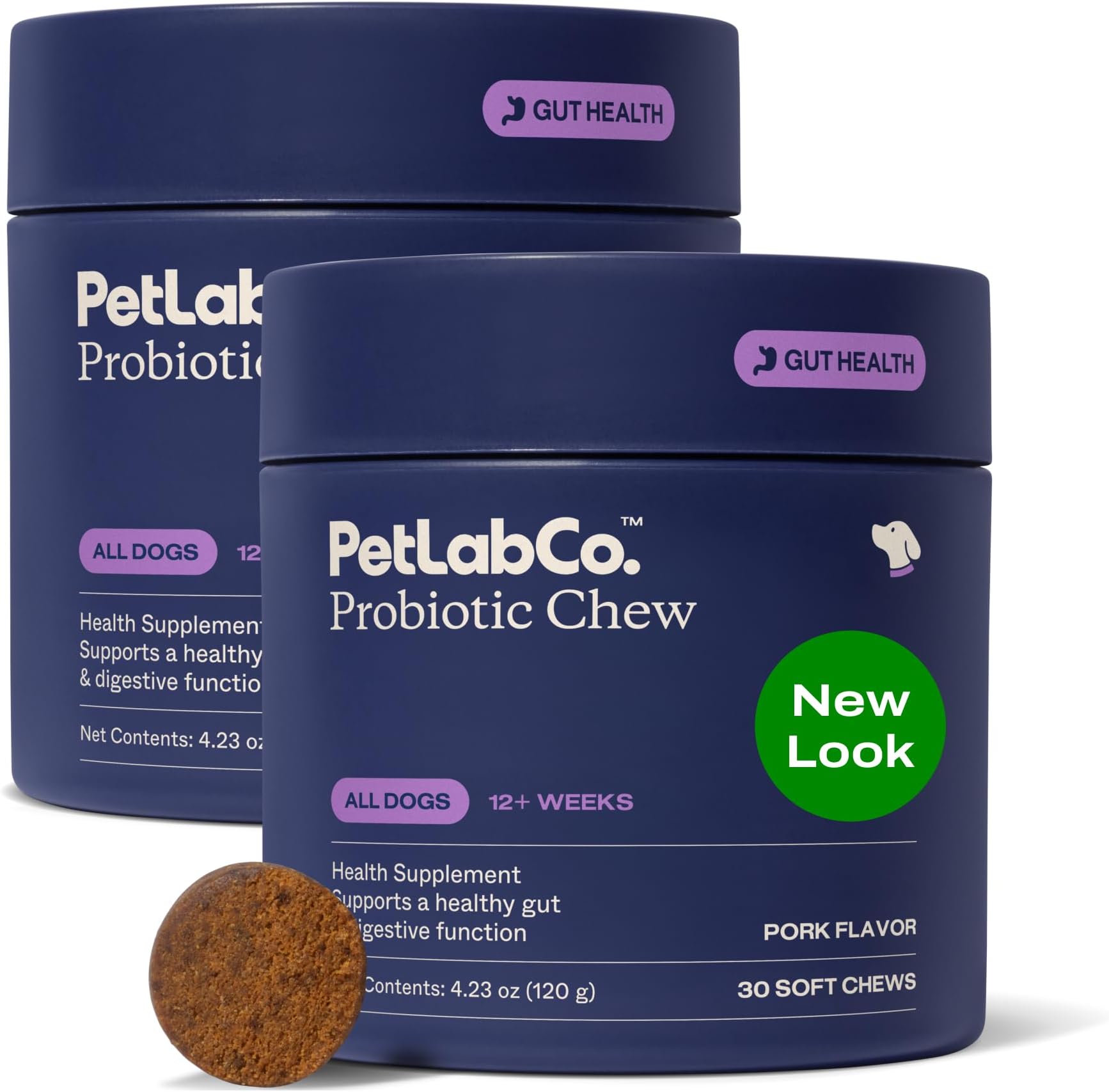 Probiotics for Dogs, Support Gut Health, Diarrhea, Digestive Health & Seasonal Allergies - Pork Flavor - 30 Soft Chews - Packaging May Vary (Value 2-Pack)