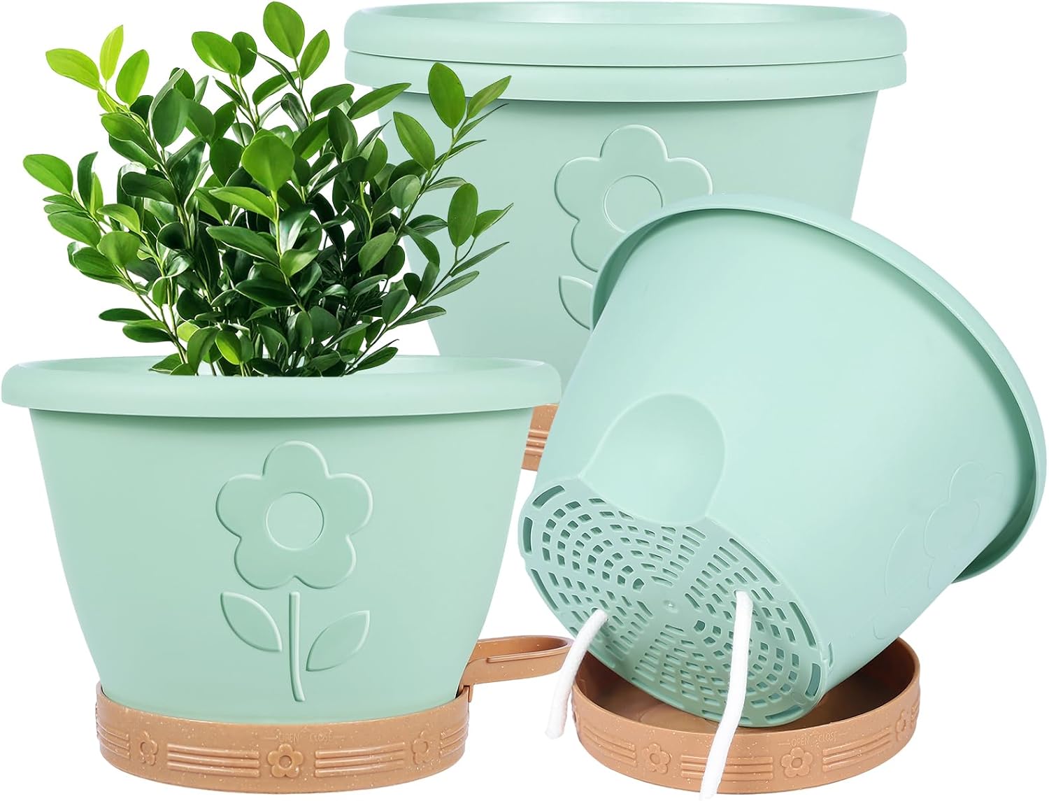 Plant Pots, Flower Pots for Indoor/Outdoor Plants, Self Watering Plastic Planters Pots with Drainage Holes, Saucer & Reservoir, Decorative Nursery Planting Pots(10 Inch Set of 4)