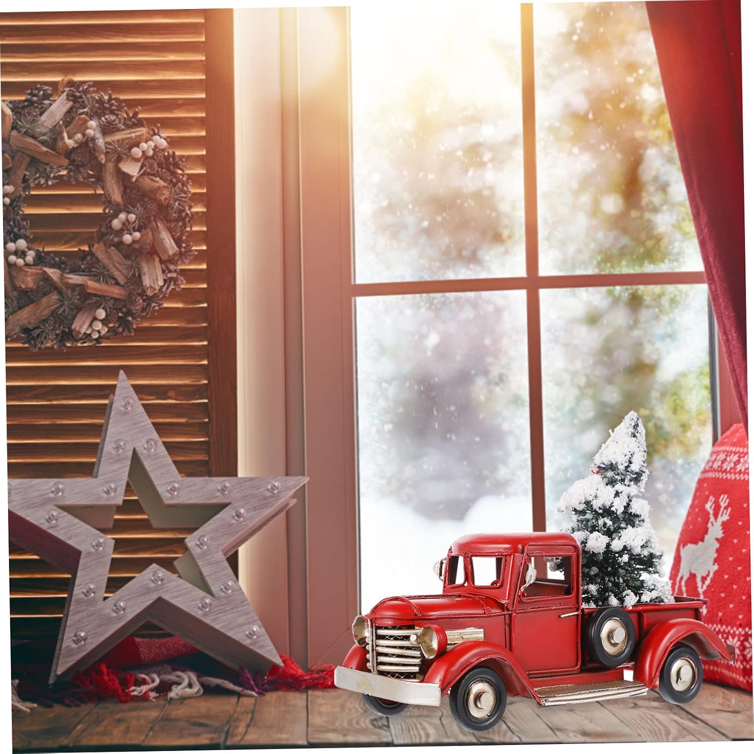 Alipis Vintage Christmas Truck Ornament Xmas Tree Retro Iron Pickup Model for Holiday Home Decor Festive Desktop Decoration for Parties and