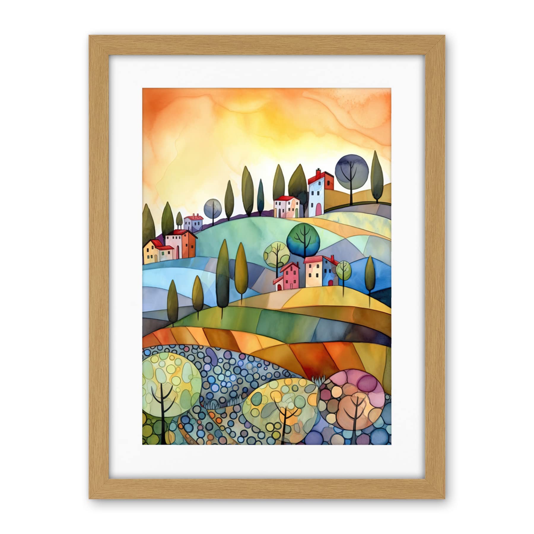 Artery8 Italian Countryside Midsummer Landscape Folk Art Artwork Framed Wall Art Print 18X24 Inch