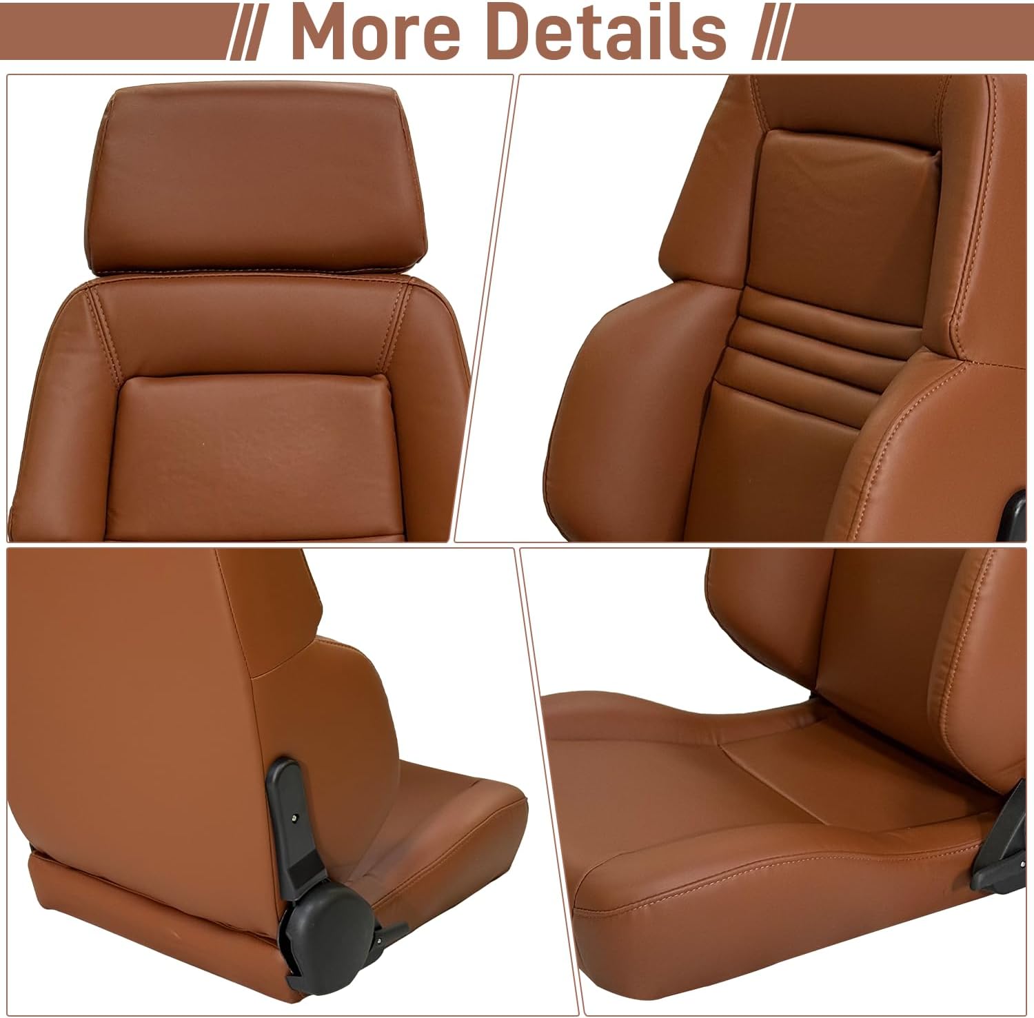 Universal Racing Seats Bucket Seats Adjustable Car Seats Reclinable Sport Seats PU Leather with Sliders 2 pcs (Brown, 33.2"x19.5"x21.9")