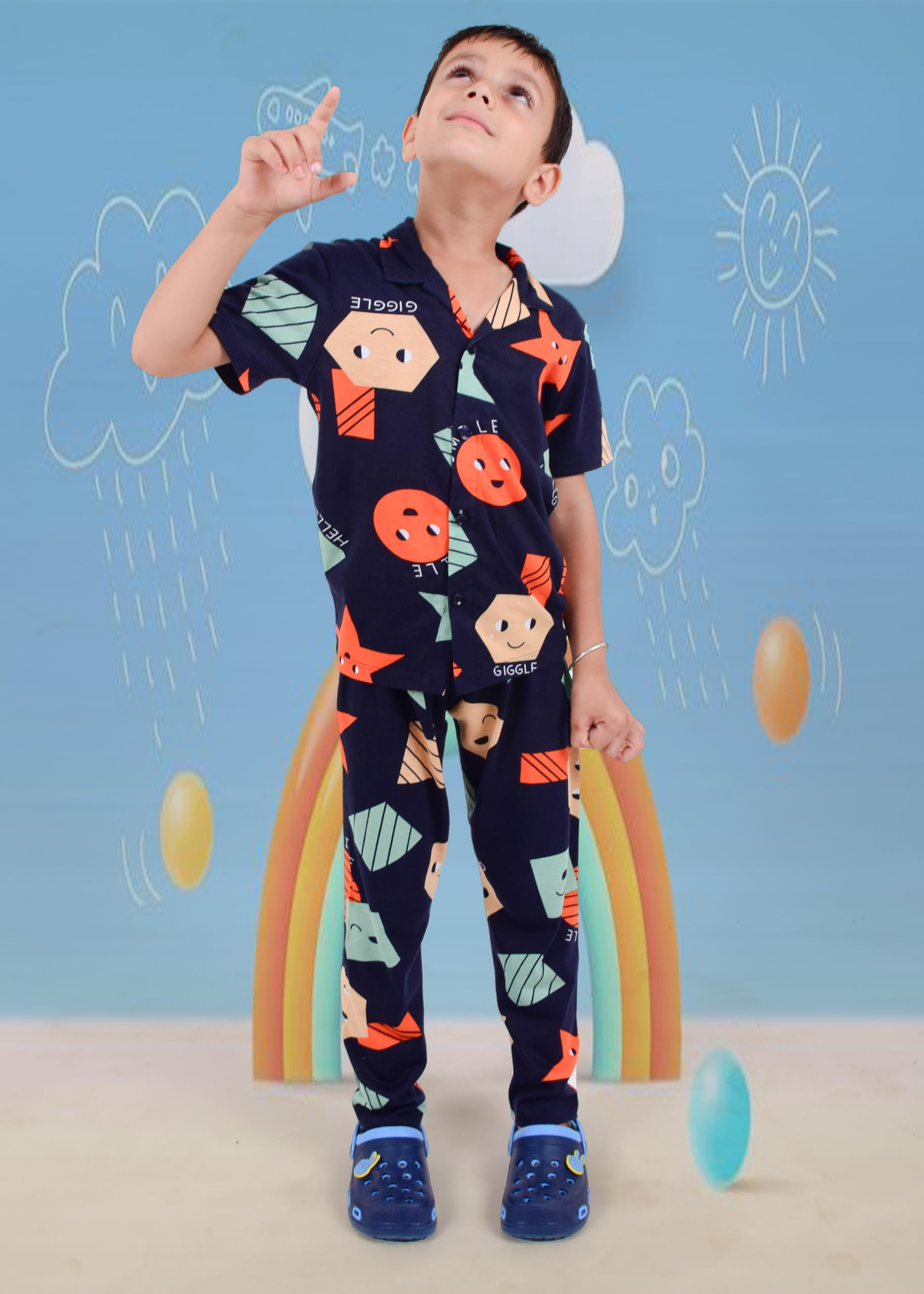3BROS Unisex Pure Cotton Short Sleeve Kids Night Dress for Boys & Girls Nightwear/Sleepsuit/Sleepwear/Loungewear Night Suit for Boys and Girls Top and Pyjama Combo Set | Multicolor-19 | 7-8 Years - Image 3 thumbnail