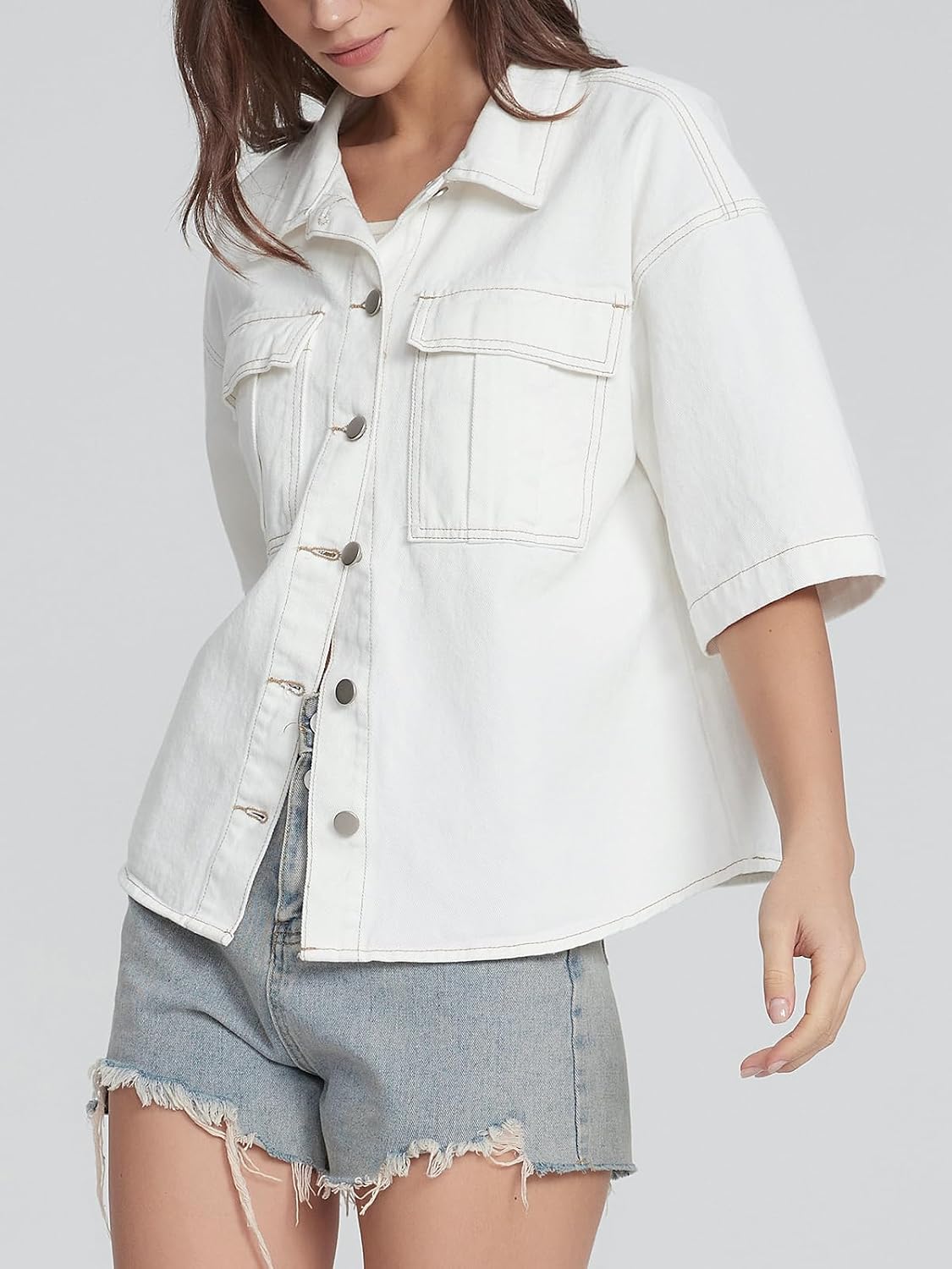 Kedera Womens Button Down Denim Shirts Casual Shirt Casual Collared Short Sleeve Western Pocket Classic Jean Shirt