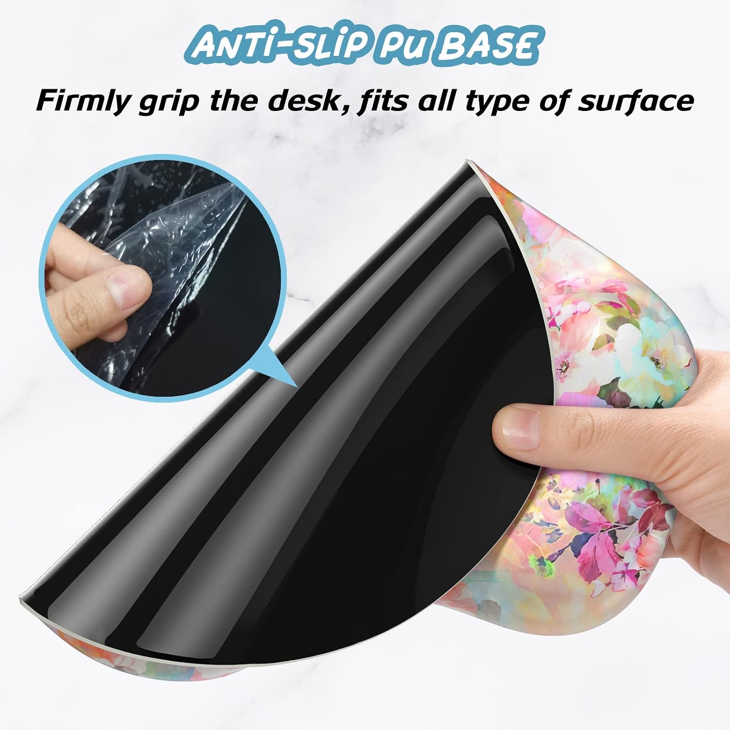 Hsurbtra Ergonomic Mouse Pad with Wrist Rest Support, Gel Mouse Pads with Non-Slip PU Base, Pain Relief Memory Foam Computer Mat, Cute Office Supplies Desk Decro Accessories, Pink Flower image 5