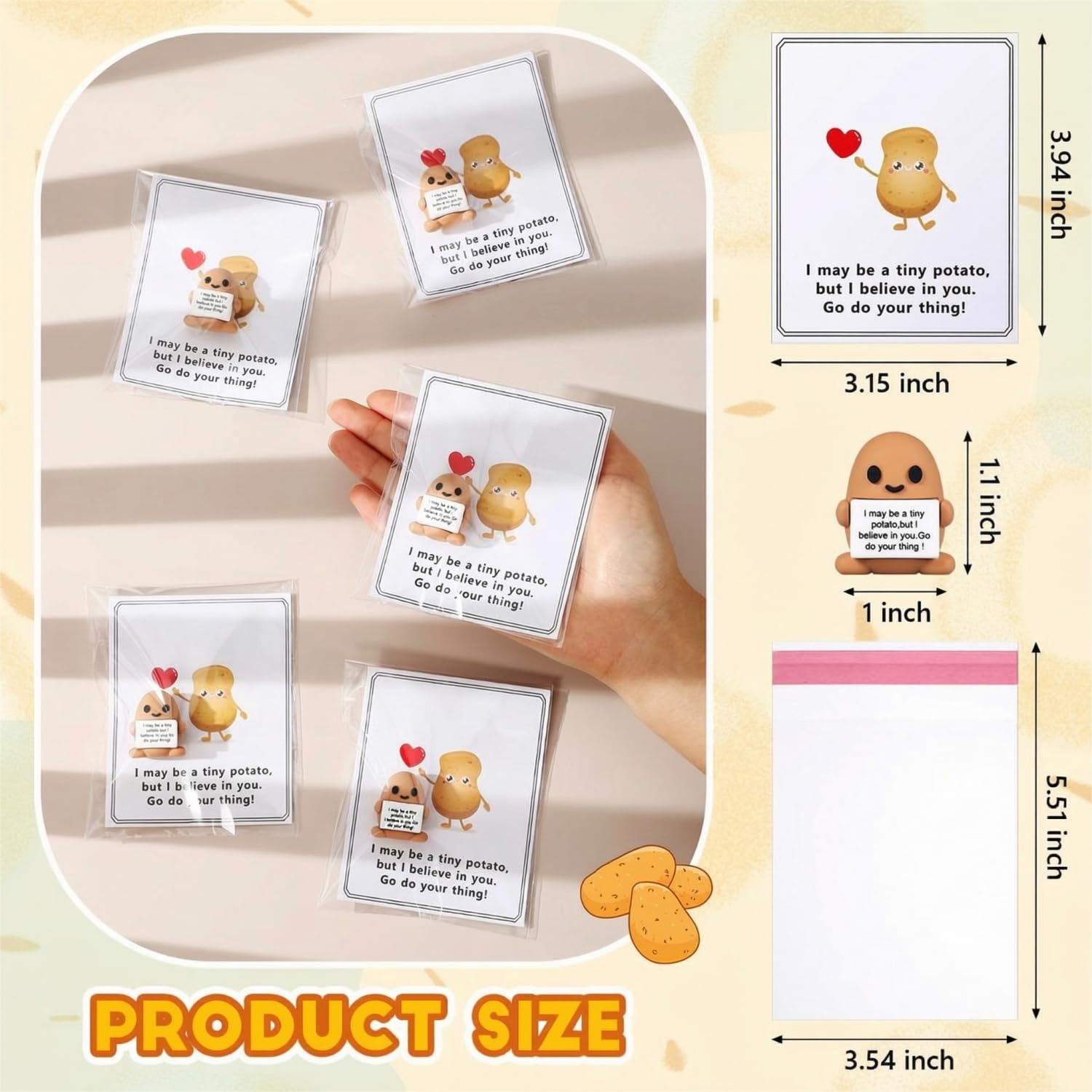 Gejoy 50 Sets Positive Mini Figurines Gifts Miniature Emotional Mini Rubber Toy with Positive Card Gift Bags Inspirational Birthday Gifts for Coworkers Employees (Potato)