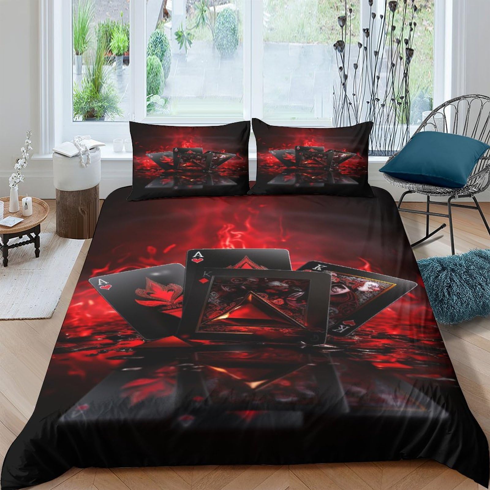 Sets de housses de couettes 3 pièces poker imprimé 3D flamme parure de lit double 200x200cm