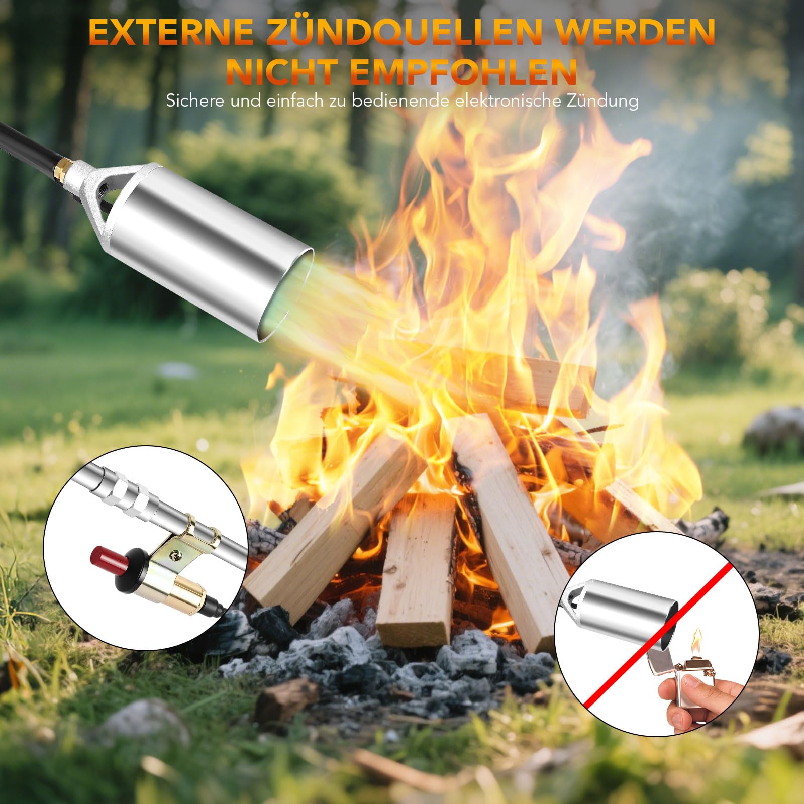 Sondiko Désherbeur de mauvaises herbes à grande flamme - Brûleur à gaz haute performance avec tuyau de 3 m - Réducteur de pression et accessoires - Brûleur de mauvaises herbes pour jardin, allée