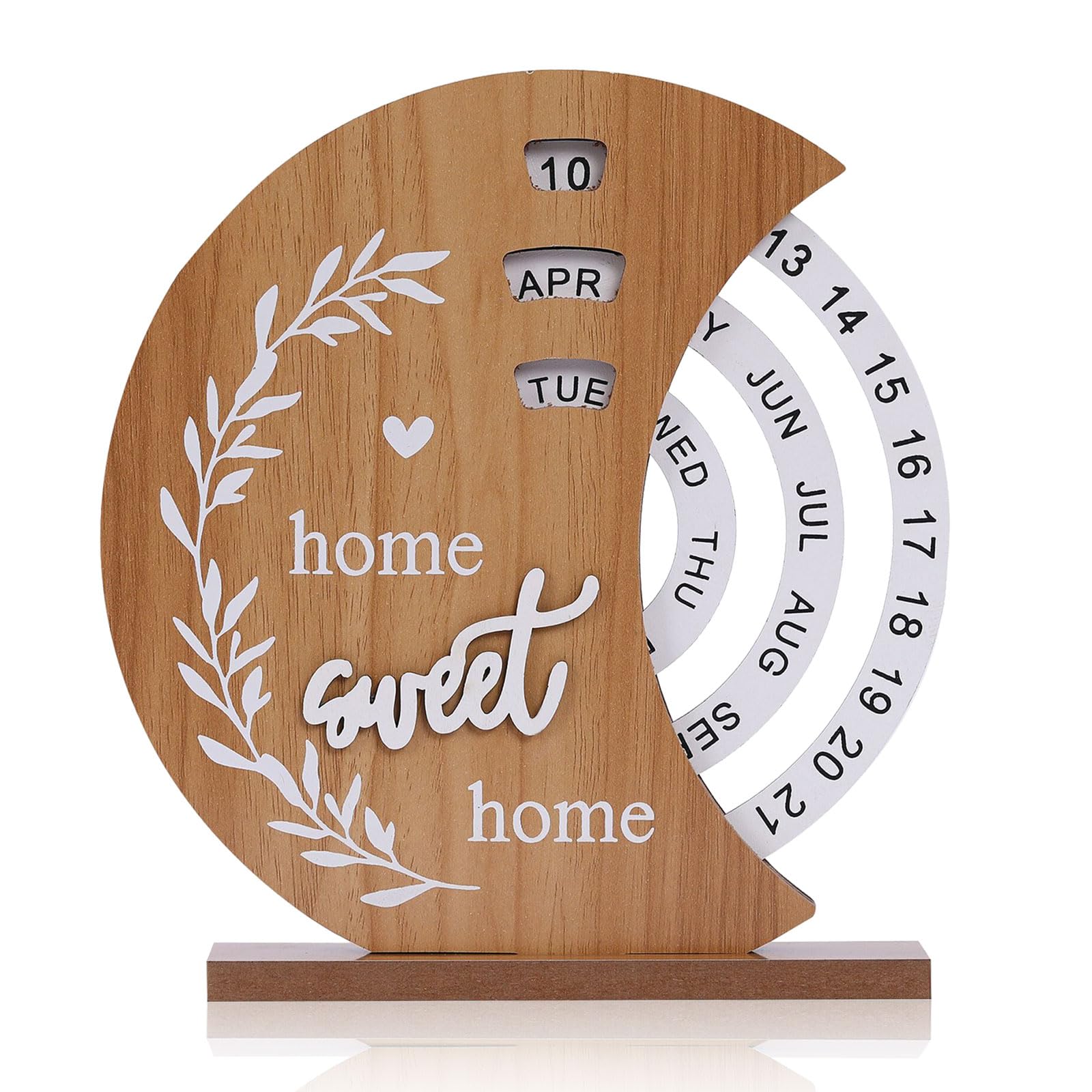 Habbiful Wooden Perpetual Desk Calendar for Teacher Appreciation Gifts Vintage Rotating Wooden Block Calendar for Home Office Desk (Moon Calendar)