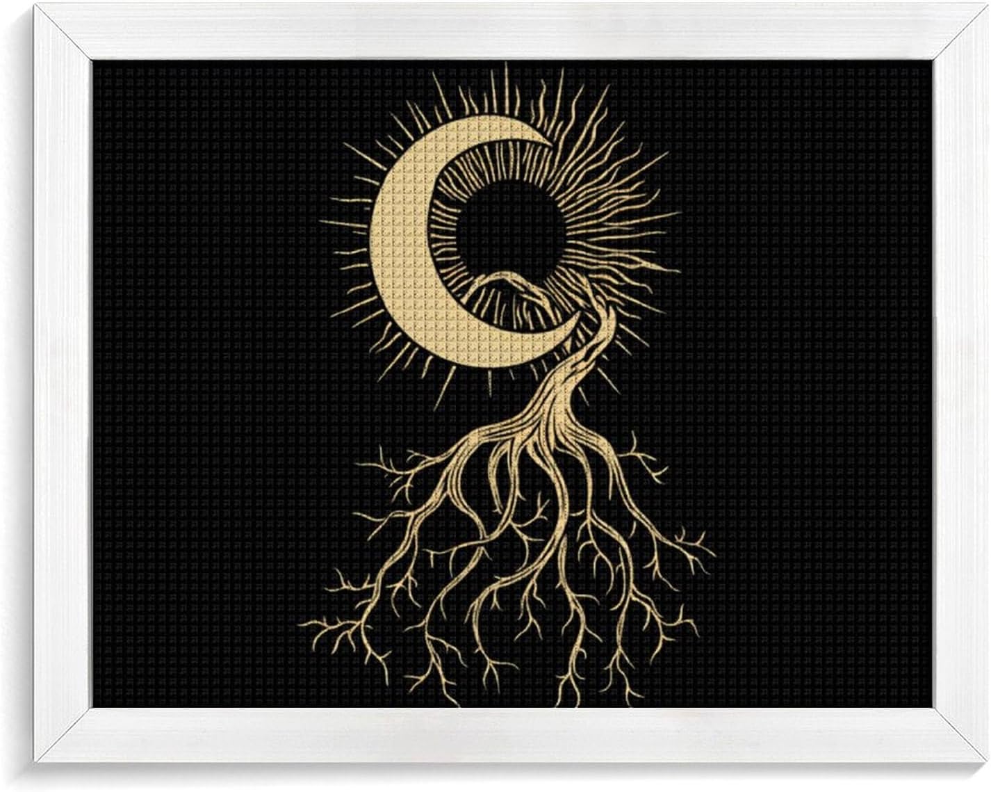 Sun And Moon Tree Printed Diamond 5D Painting Kits DIY Full Drill Crafts for Home Wall Decor 16x20 Inch White Wood 50 * 40cm