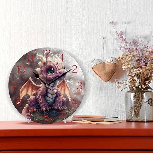 Miniatura 2 de HANZHY Reloj de pared con diseño de dragón morado, estilo retro, rústico, redondo, funciona con pilas, silencioso, sin tictac, reloj decorativo para