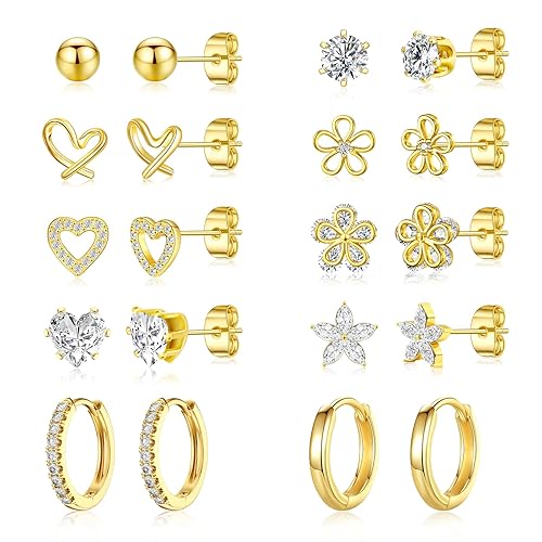 Small Gold Stud Earrings Set 