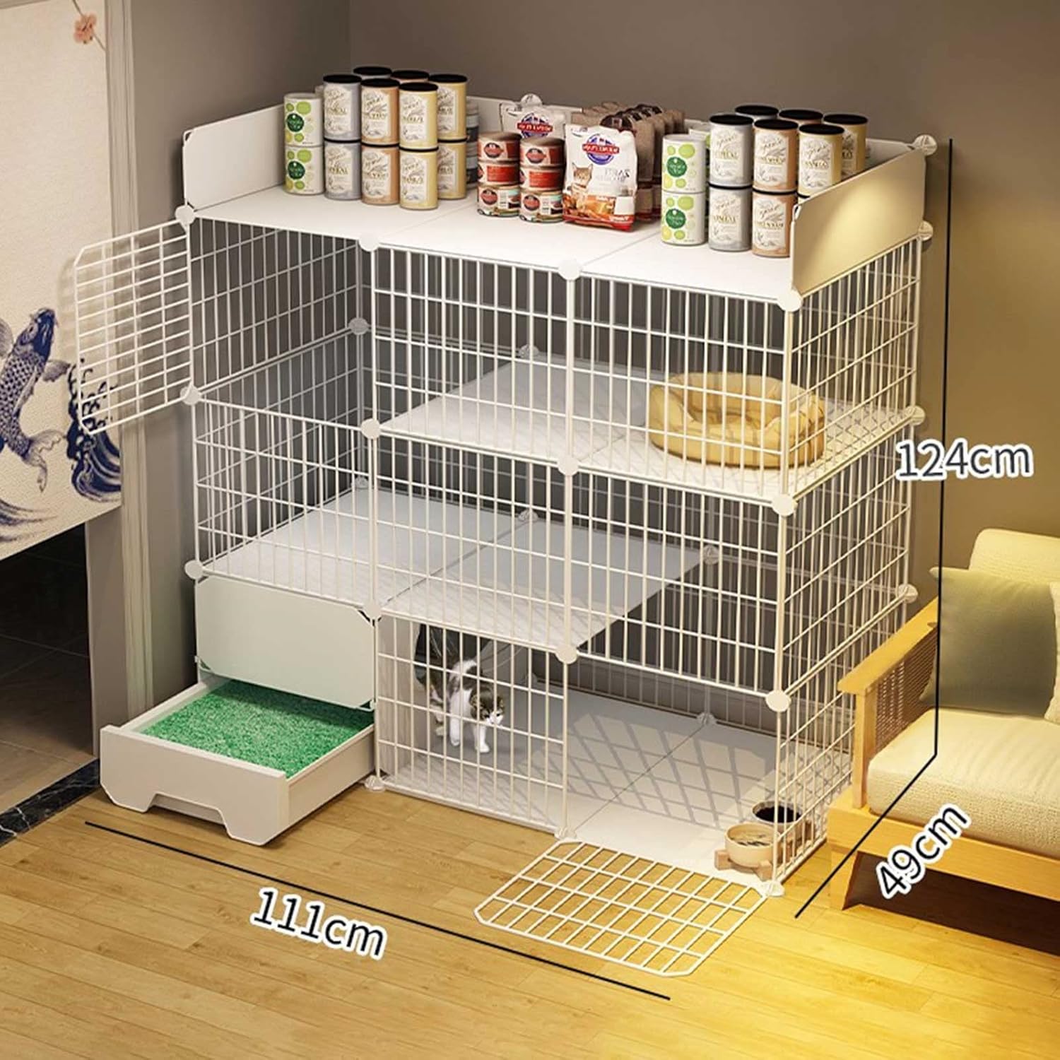 Cat Cage - Cat Cages Indoor DIY Cat Playpen Cat Enclosure Detachable Metal Wire Cat Kennels with Enclosed Cat Litter Box Dog Crates for Small Dogs - for Small Animal,Pupp,Package C