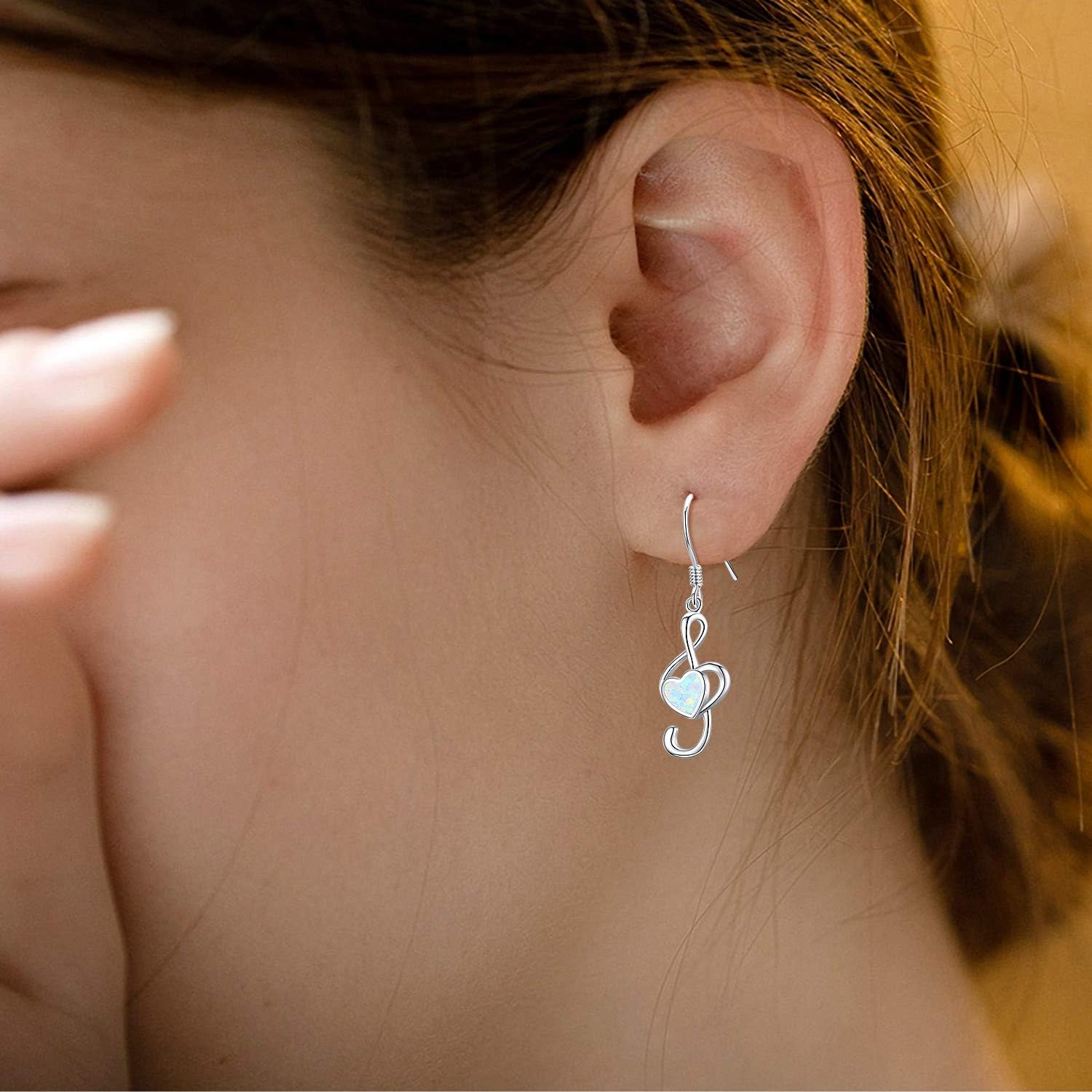 CHENGHONG Music Note Earrings 925 Sterling Silver Opal Dangle Earrings Treble Musical Jewelry Gifts for Dance Lovers Women Teacher Musician - Image 2