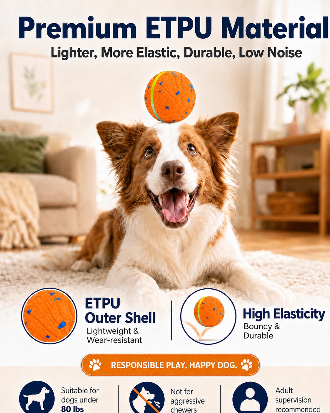 Xeuch Balle interactive intelligente pour chien, balle mobile automatique pour chiot, chiens de taille moyenne et grande, matériau ETPU, jouet rebondissant rotatif et rotatif activé par le mouvement