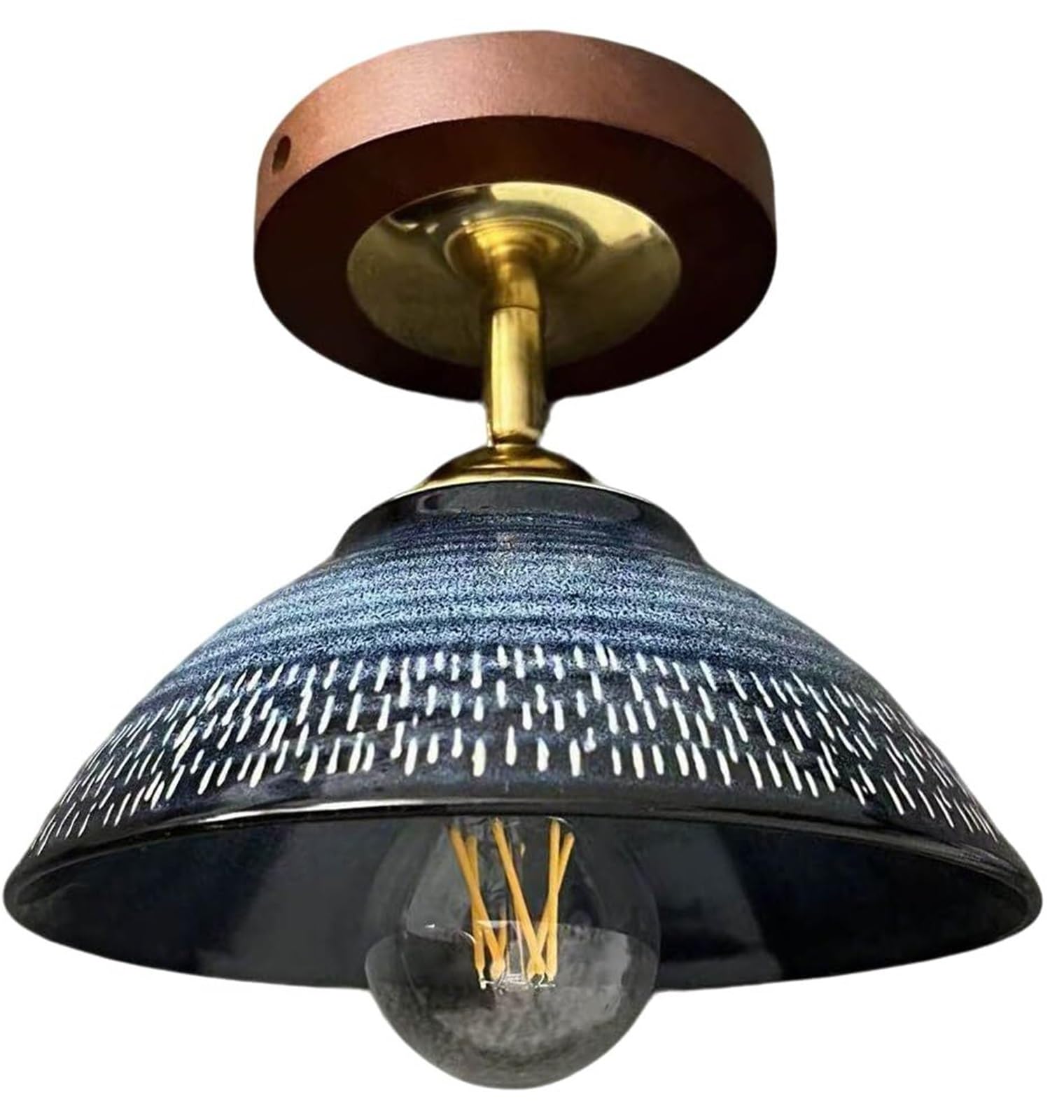 KHUKHU Vintage Ceramic Semi Flush Mount Ceiling Light Blue and White Porcelain Ceiling Light Mid Century Modern Hallway Close to Ceiling Light Fixtures for Farmhouse Porch Bathroom Laundry Room(A)