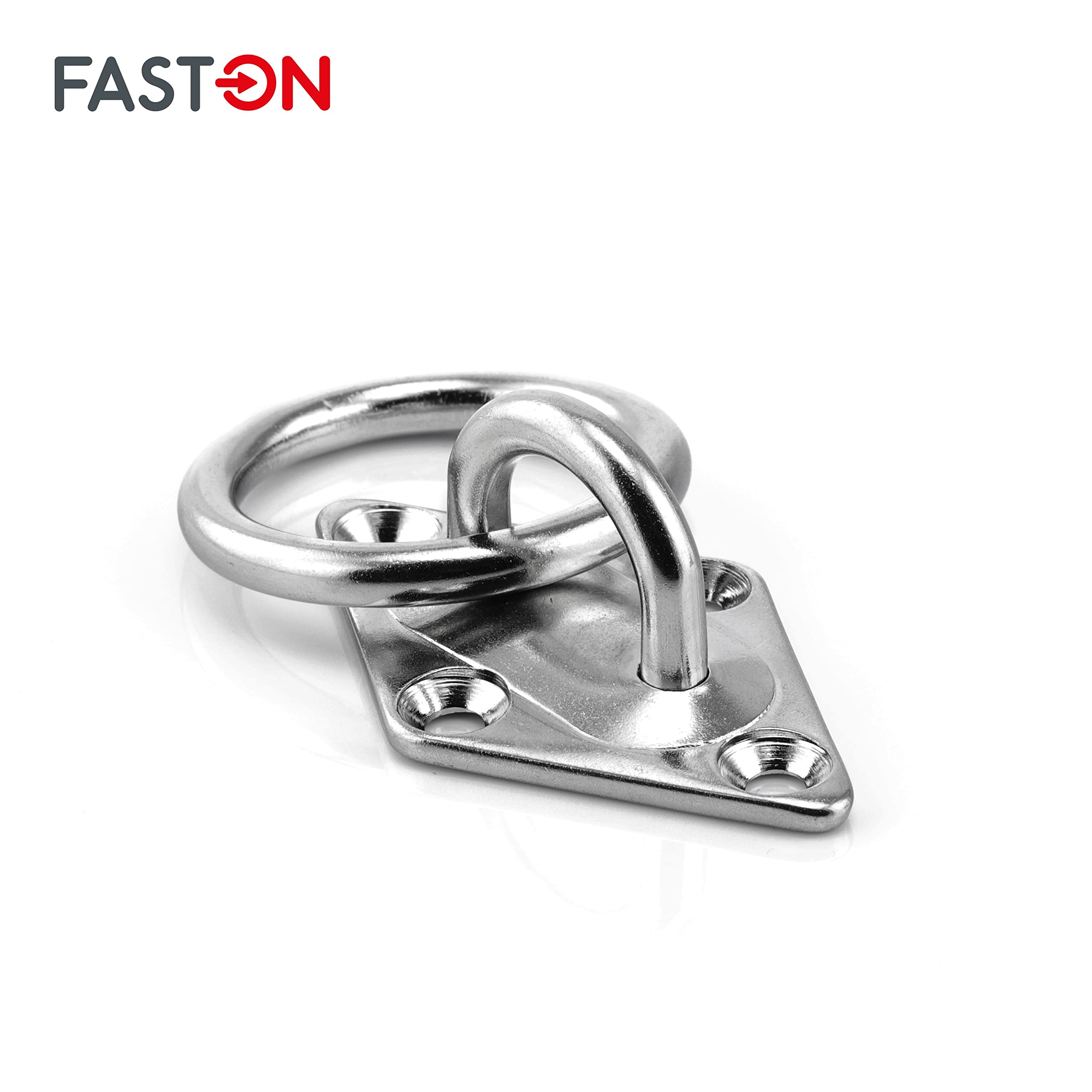 FASTON® Augplatte mit Ring Raute Form 80 mm Edelstahl A2 V2A (10 Stück) Befestigungshaken Decksplatte Diamant Form Wandöse Wandhaken Ösenplatte Wandbefestigung Zurröse