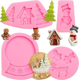 Christmas Snowglobe Silicone Molds, Snowman Elk Snowball Chocolate Molds, Xmas Candy Cake Decorating Molds for Baking Fondant Gummy Butter Cookie Clay Resin DIY Crafts