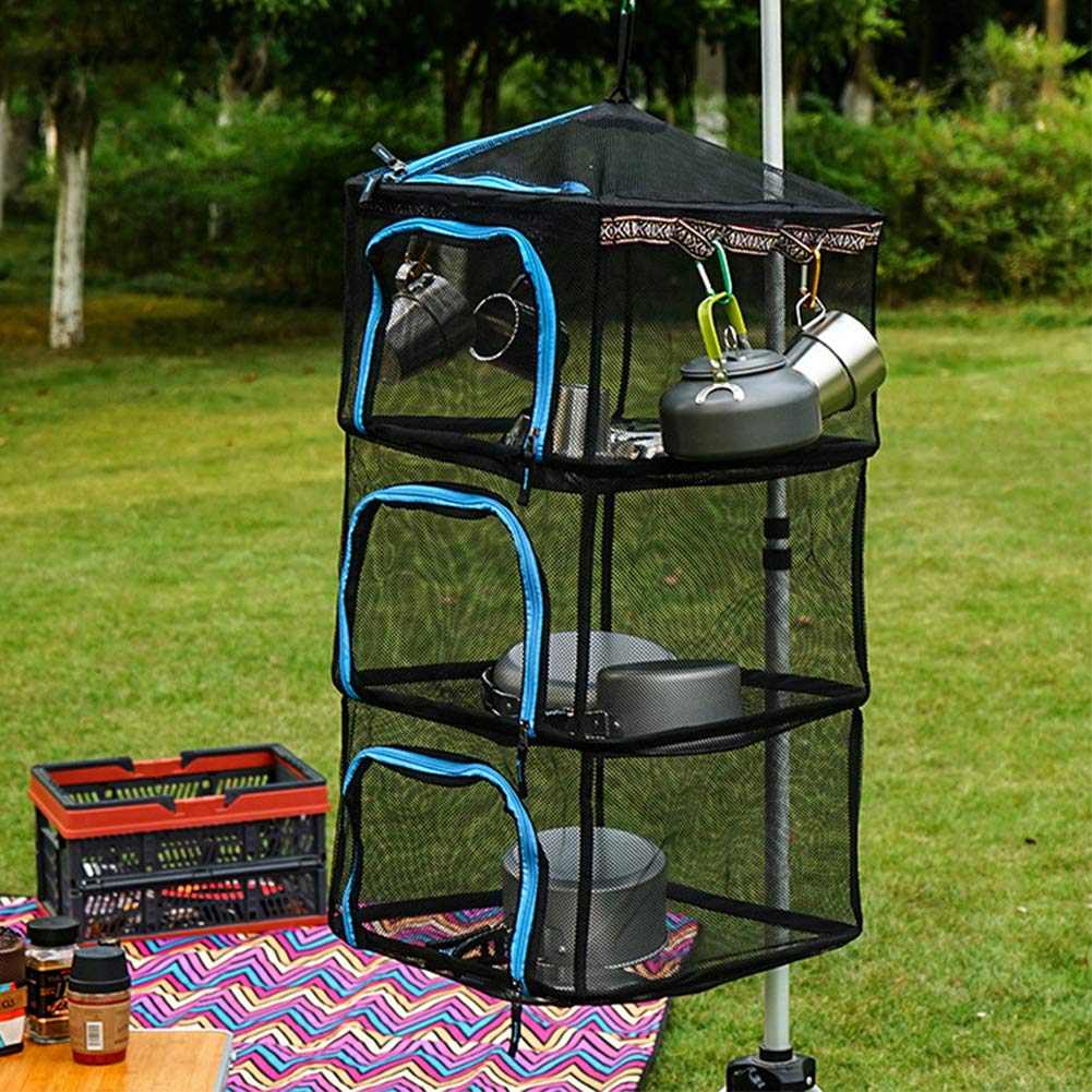 XKRSBS Drying Baskets,Folding Hanging Vegetables Dryer Bask Net Storage Basket Fishing Drying Herbs Net Rack Pet Cage 2PCS,Blue