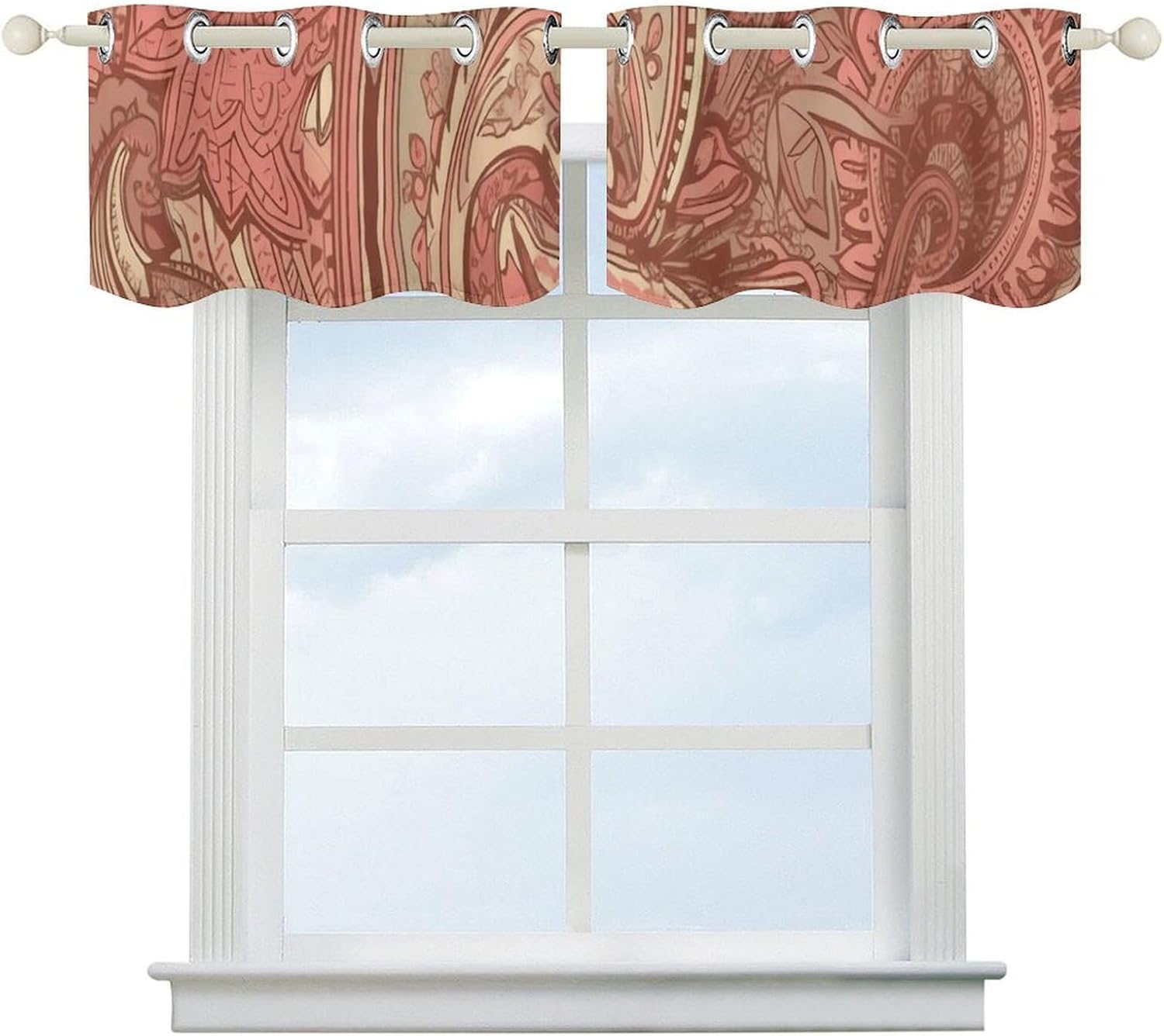 Red Paisley Pattern Valances for Window 2 Panels. Light Filtering Curtains Farmhouse Short Small Valance.Modern Curtains for Windows Living Room Kitchen Over Sink.