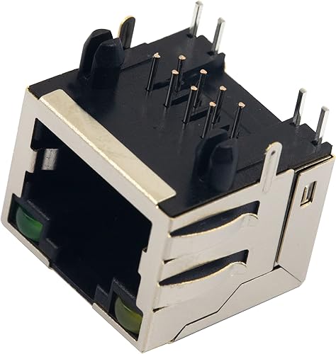 Miniatura 7 de whiteeeen 10 unids red Ethernet blindado RJ45 con luces LED Ethernet Jacks 8P8C hembra conectores de enchufe 8pin montaje en PCB para Cat5, Cat5e,