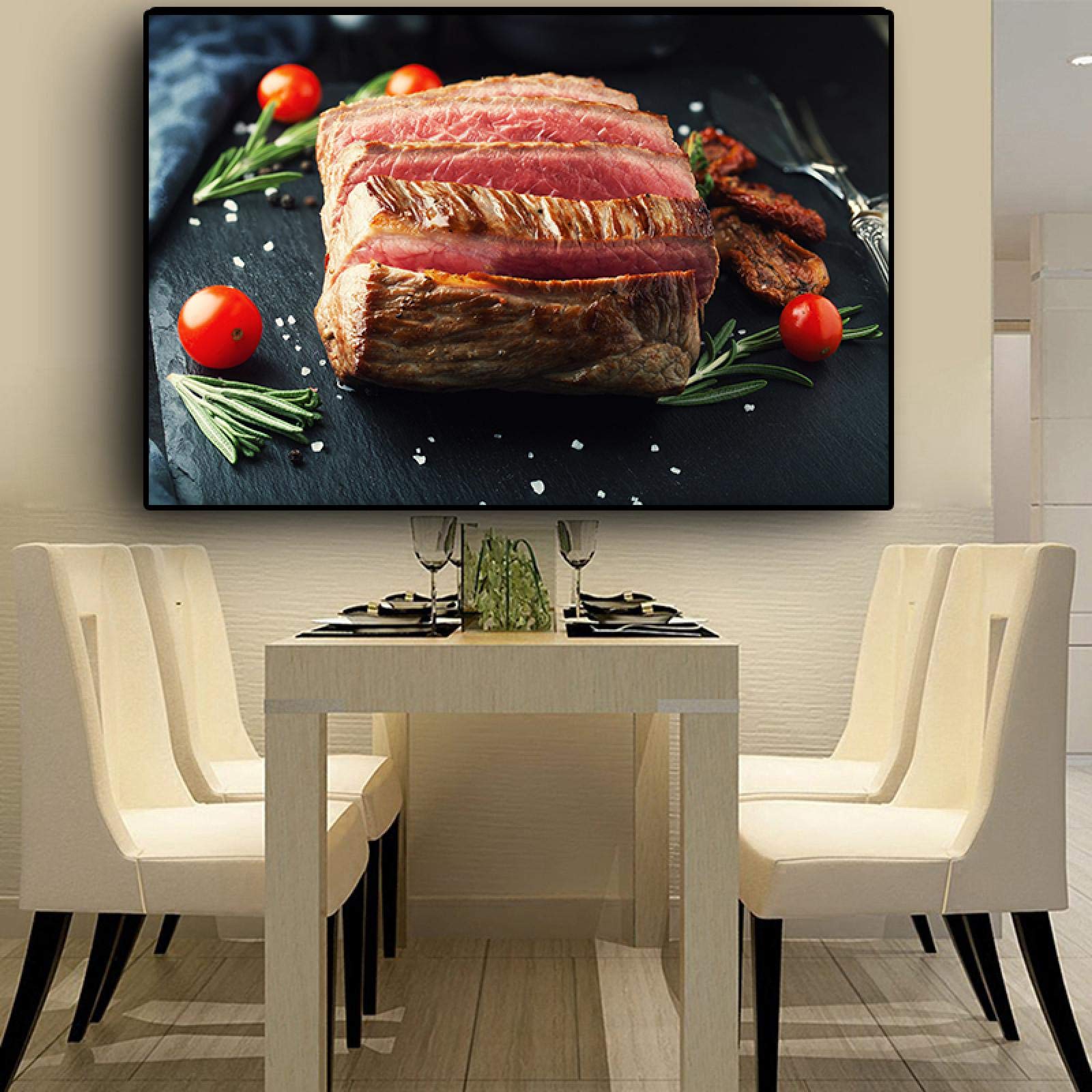 Peinture cuisine grand format 60x80 cm illustration légumes viande impression sans cadre
