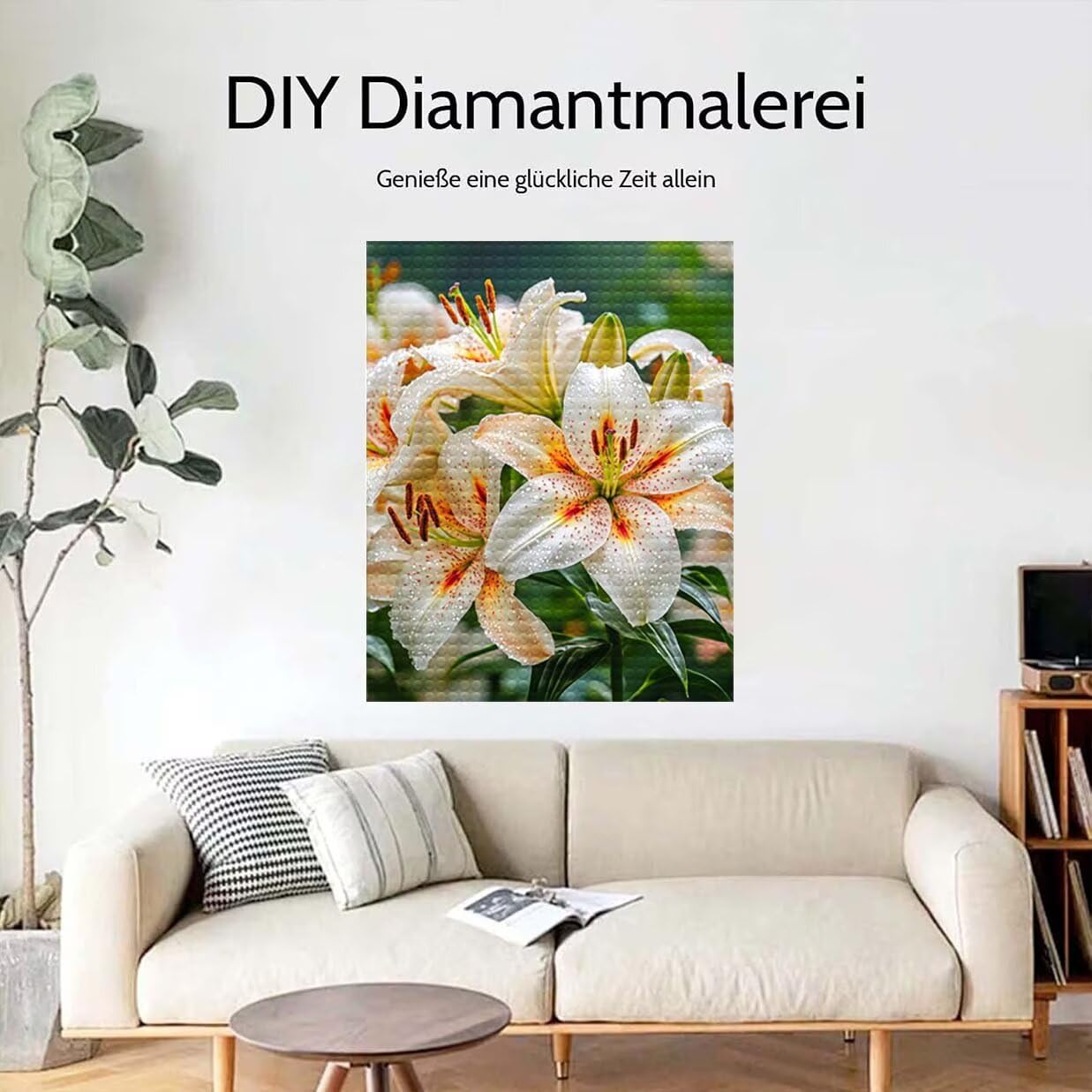 5D Lilie Kwiaty Diament Malarstwo Zestaw, DIY Rośliny 3 Pełne zestawy Diamentowa Sztuka, Diamentowe zestawy artystyczne Rhinestone Ścieg krzyżykowy Kryształ Malarstwo Dorośli, Zestaw rzemieślniczy