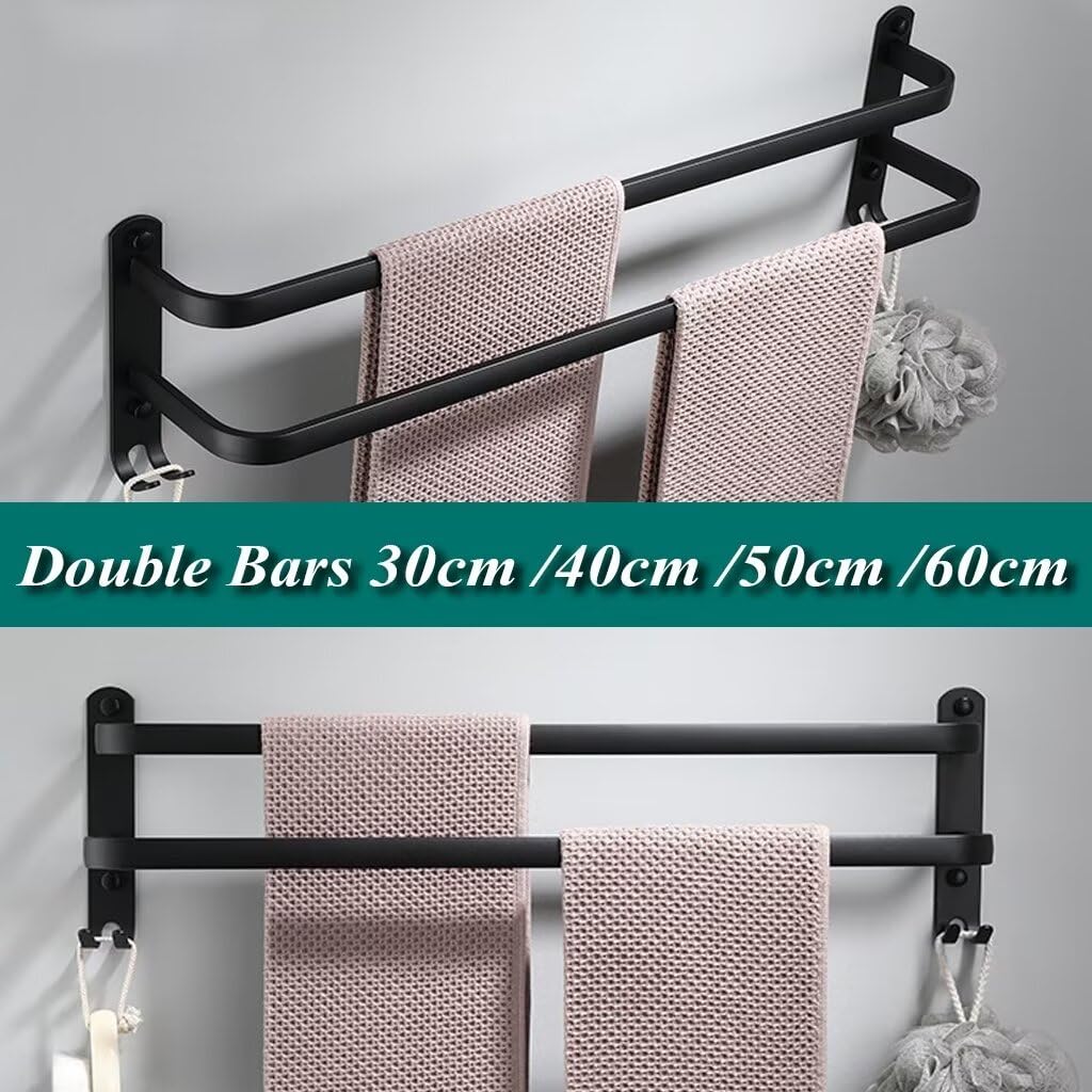 Handtuchhalter Ohne Bohren Schwarz Wand Handtuchstange zum Kleben für Bad Küche Badetuchhalter Aluminium mit 2 Haken Handtuchablage Schwarz 2 Schichten 70cm