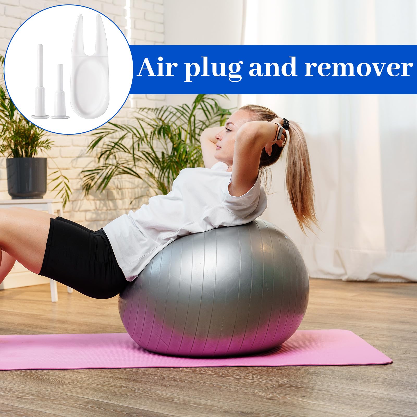 JJUNW Lot de 24 bouchons de rechange pour balles de yoga et extracteur de prise, kit d'adaptateur pour ballon d'exercice de fitness, lit gonflable, piscine