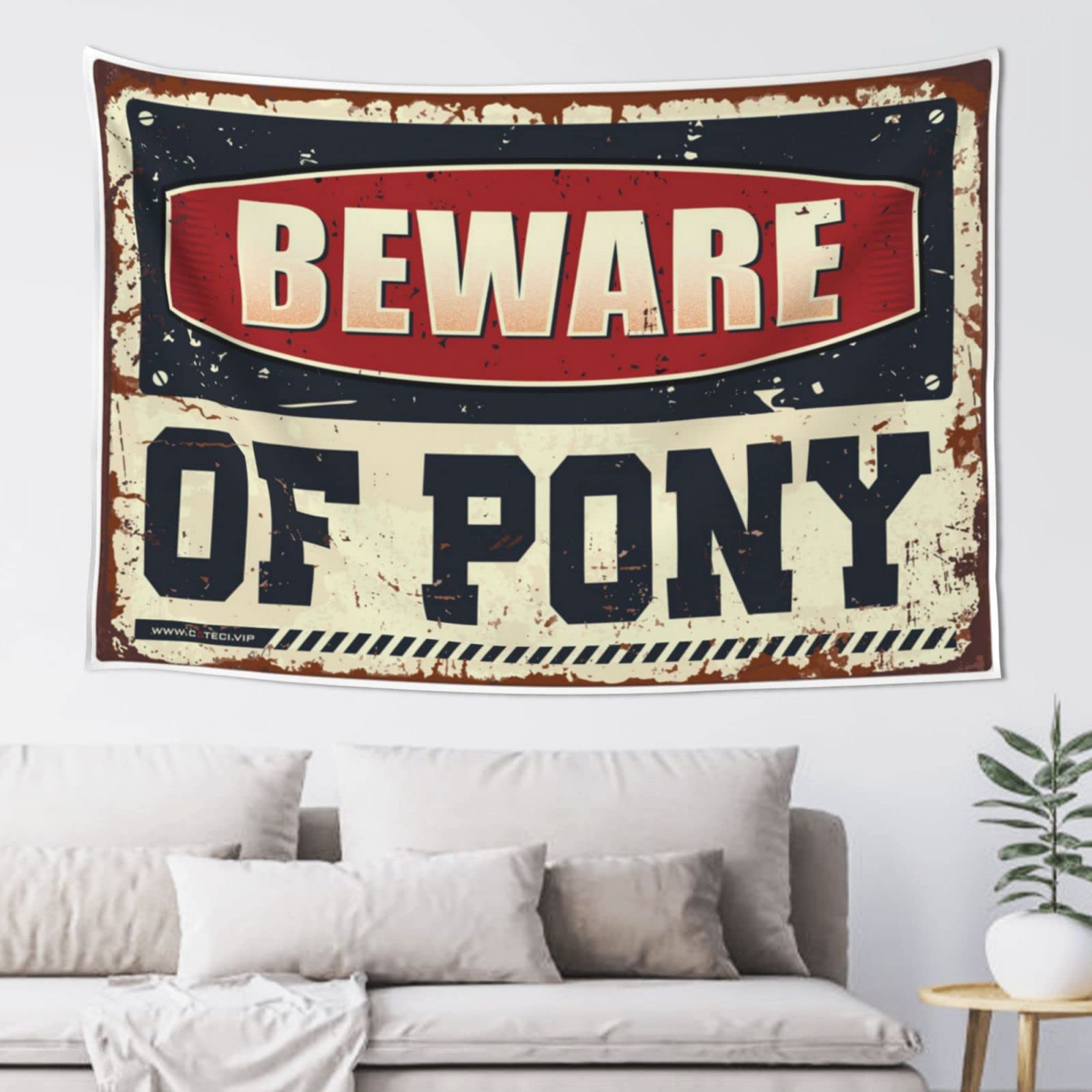 PRAVOXI Vintage Bar Decor Beware Of Pony Tapestry Room Door Decor Room Door Decor(75X100CM)