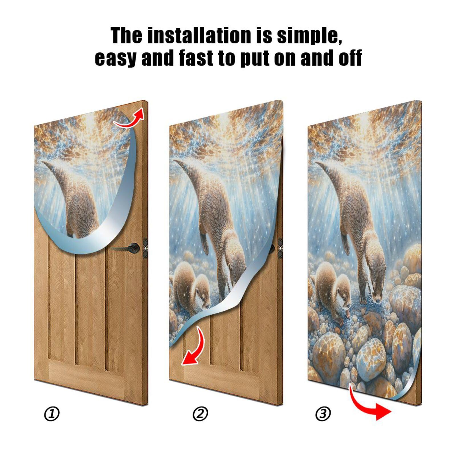 FLildon Underwater Cute Otter Door Cover Decoration, Party Accessory Porch Decor for Festive Ornament Room Door Covers 35 x 79 Inch