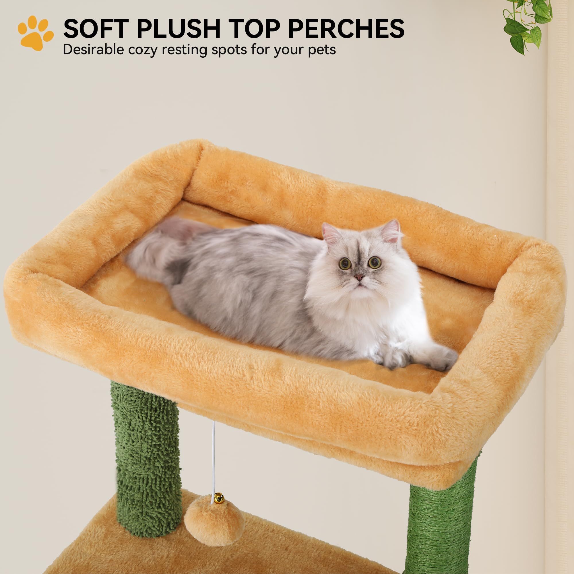 YITAHOME Gothic Cat Tree with Coffin Bed, 63" Tall Cat Tower for Indoor Cats with Top Perch, Spacious Cat Condos, Spider Hanging Balls,Comfy Hammock, Scratching Post and Ladder, Black Halloween: Green & Yellow 60in