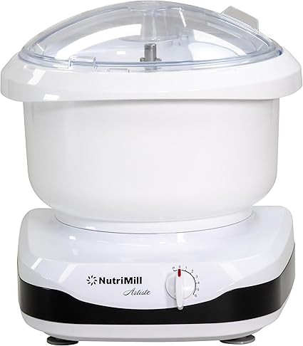 NutriMill Artiste Kitchen Electric Stand Mixer 500 Watt 6.5 Quart Bowl with Dough Hook & Wire Whips (Black Trim)
