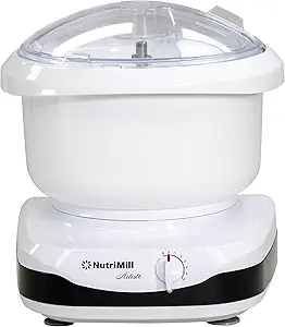 NutriMill Artiste Kitchen Electric Stand Mixer 500 Watt 6.5 Quart Bowl with Dough Hook & Wire Whips (Black Trim)