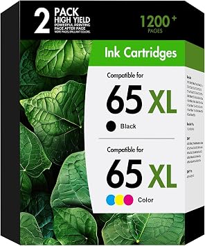 65XL 65 Ink Cartridges Black/Color Combo Pack for HP 65 XL Envy 5055 2-Pack
