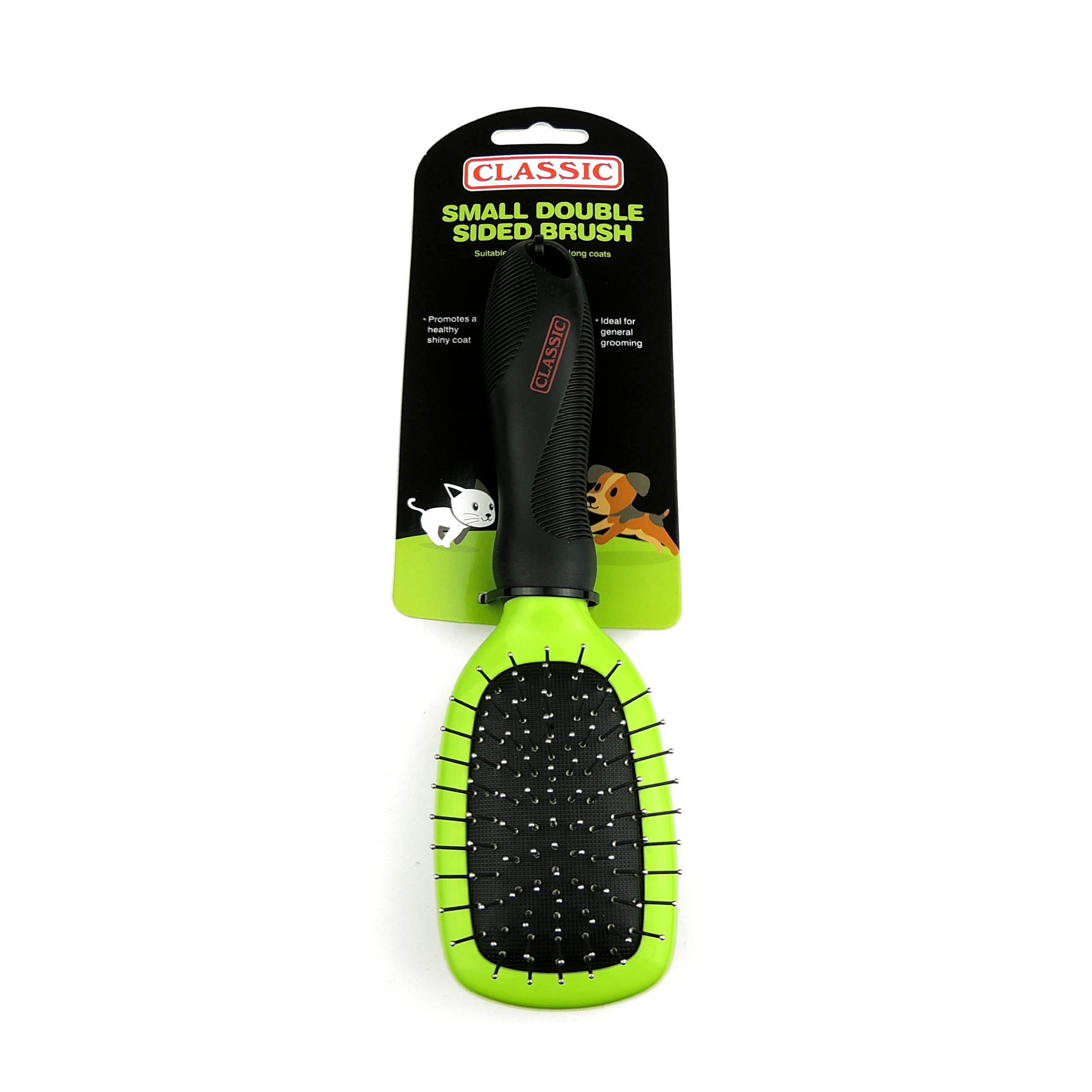 CLASSIC, Green Small Double Sided Pet Grooming Brush for Cats & Dogs