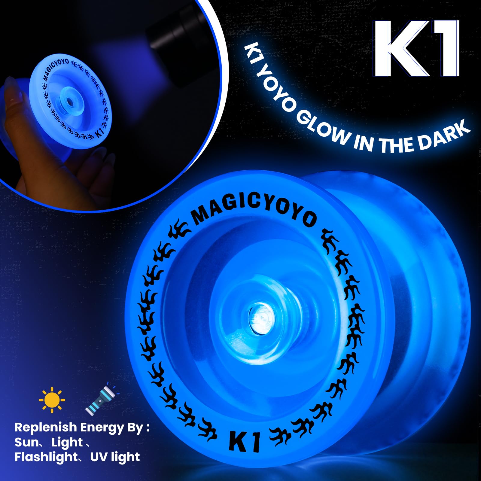 JoJo K2 Yo-yo Réactif Bleu Cristal Vert Pour Débutants, Yo-yo Double Usage Pour Enfants/adultes, Trucs Yo-yo Avec Kit De Roulement Yo-yo Non Responsable + 12 Cordes Yo-yo