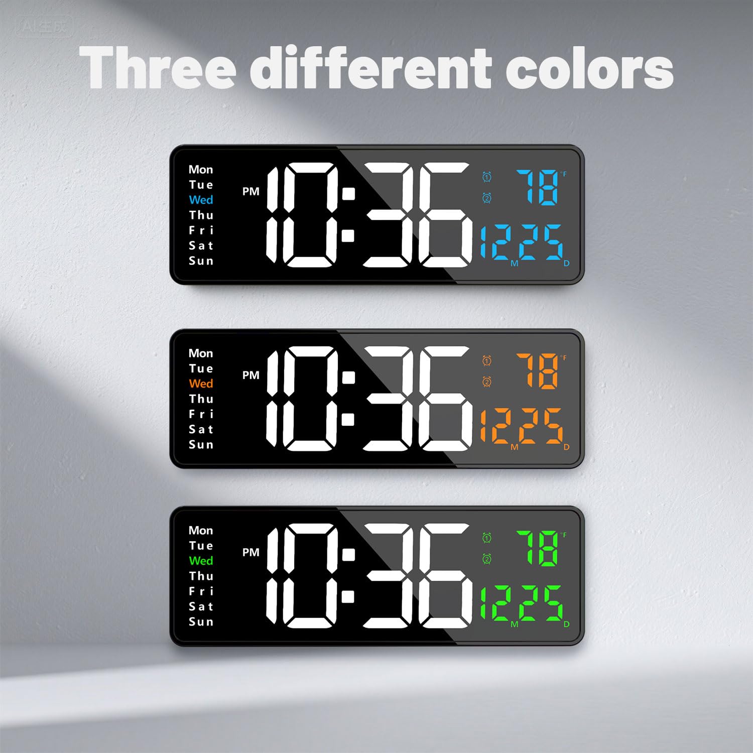 Orologio da parete digitale con luminosità automatica, grande display a LED, orologio silenzioso per soggiorno, camera da letto, cucina, orologio da parete silenzioso con temperatura data, orologio