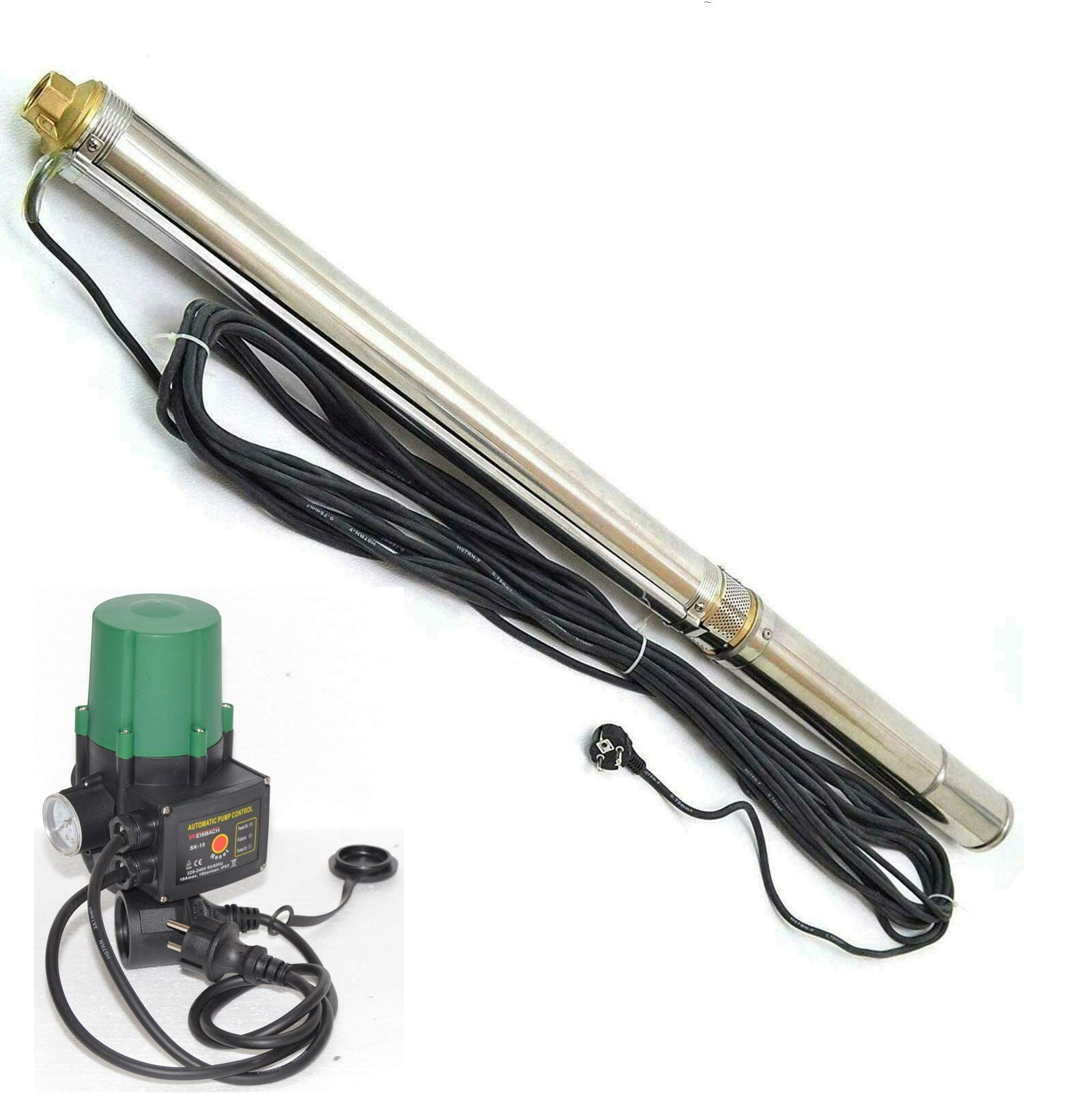 3" Tiefbrunnenpumpe 2700l/h 6,1bar Sandverträglich bis 5% Pumpensteuerung PC59 Silber